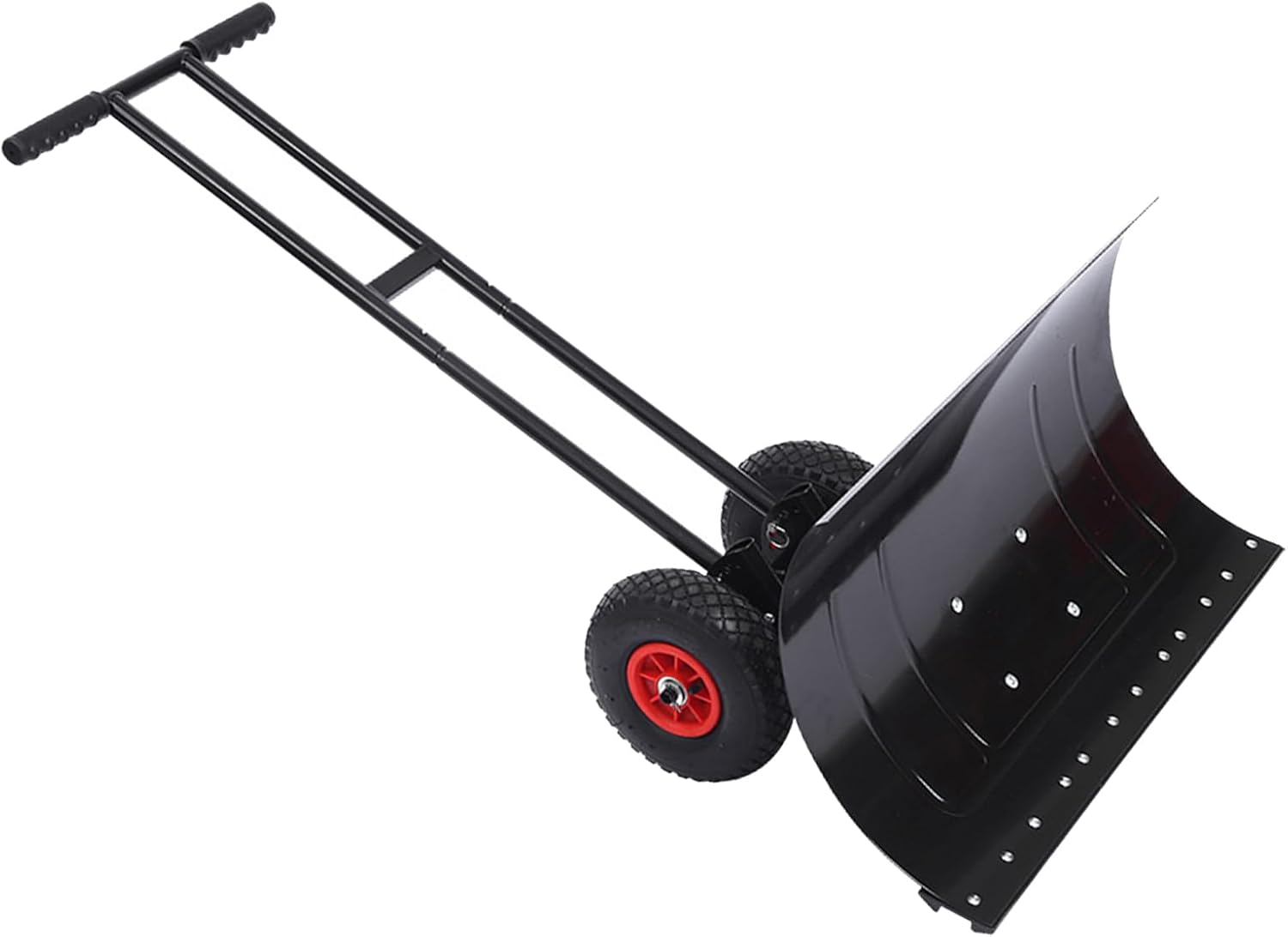 Generic Snow Plow with Rhombic Slip Rubber Tires, Adjustable Handle, Black, Classic, Iron & Rubber, Push Wheel Snow Shovel