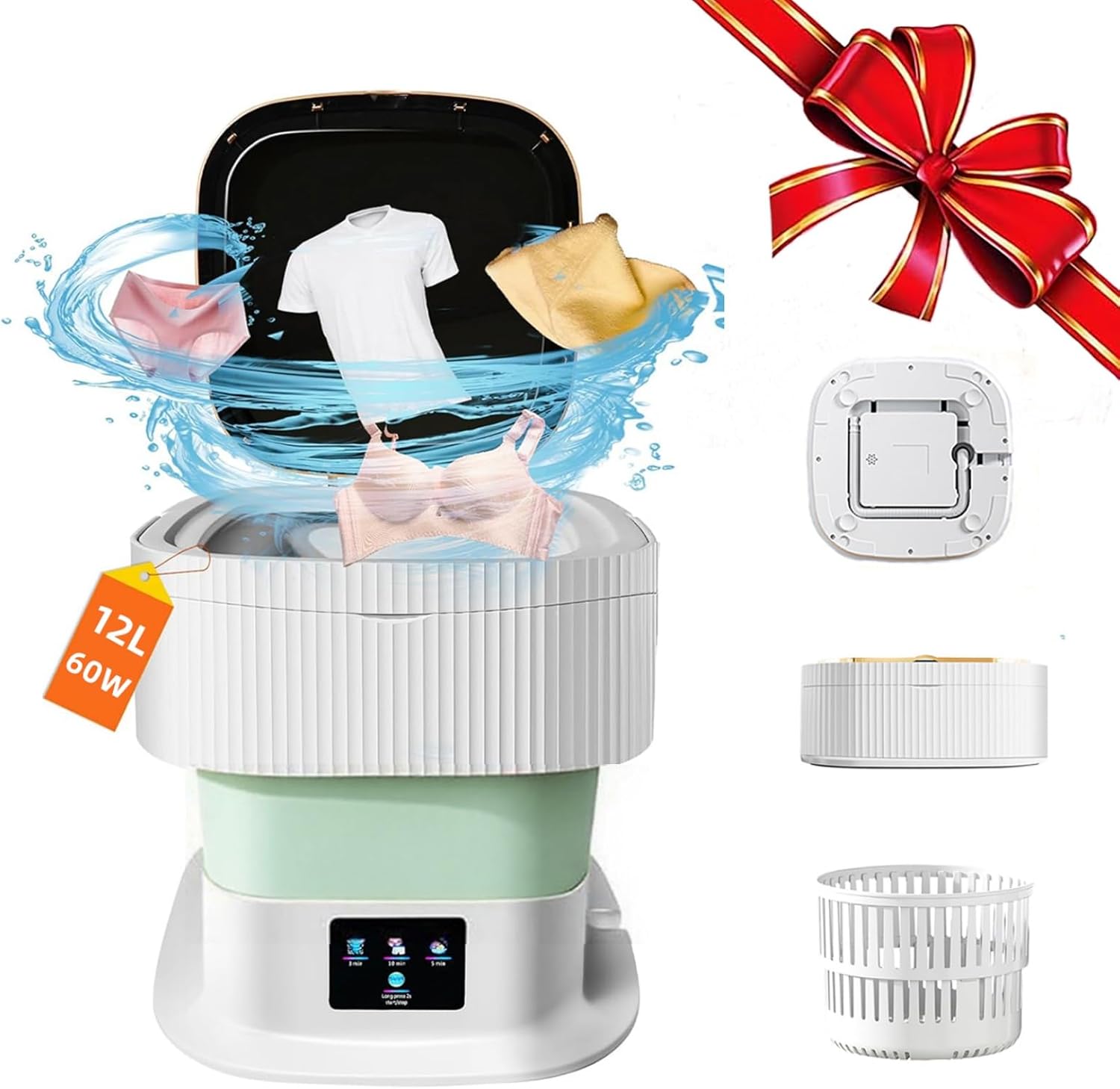 Portable Washing Machine 16L Mini Foldable Laundry with 3 Deep Cleaning Modes - Compact for Underwear