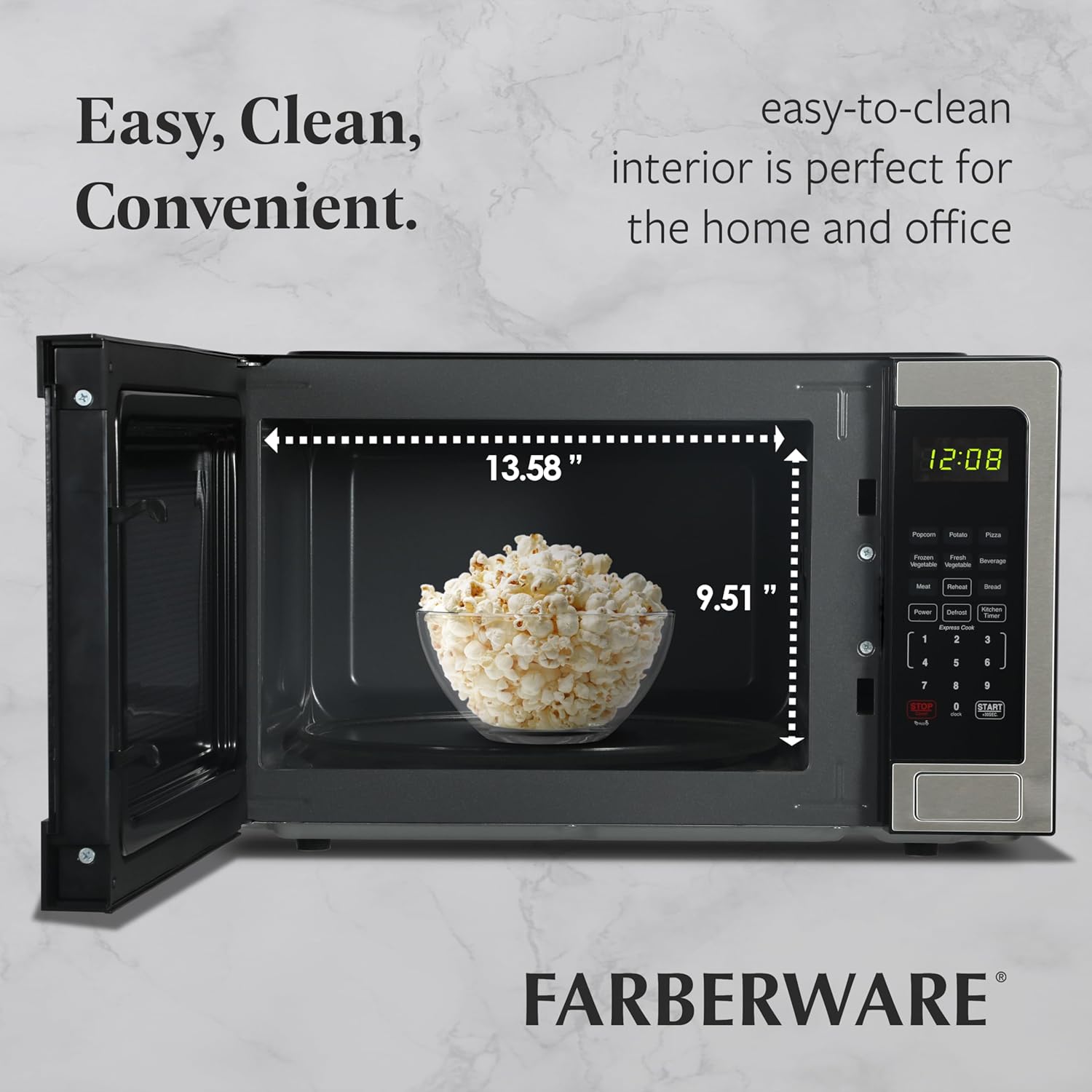 Farberware 1.1 Cu. Ft. Countertop Microwave Oven – 1000 Watts Power, Auto Cook Settings, Defrost, Easy Clean and Child Safety Lock - Stainless