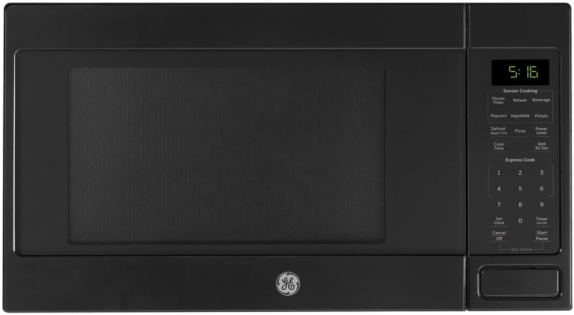 GE GCST16S1WBB Microwave Oven, 1,150-watt 8 Auto Cooking Settings, Child-Lock Technology, Kitchen Essentials for The Countertop, Dorm Room or Apartment, 1.6 Cu. Ft, Black