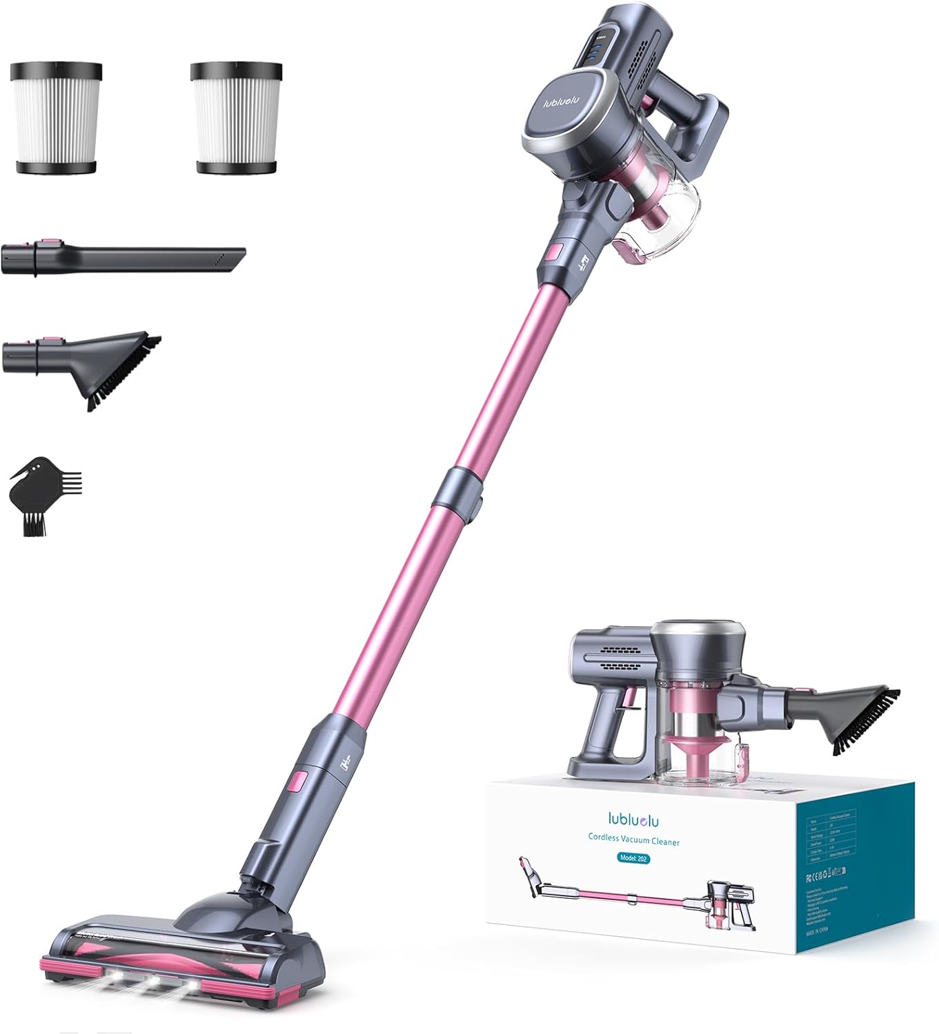 Lubluelu Cordless Vacuum Cleaner,25000Pa Cordless Stick Vacuum with 235W Brushless Motor, 50min Runtime, Detachable Battery, Self-Standing Vacuum for Hard Floor, Carpet, Pet Hair