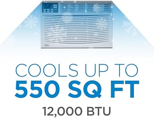 BLACK+DECKER Window Air Conditioner 12,000 BTU, AC Window Unit Cools Up to 550 Square Feet, Window AC Unit with Remote Control, 3 Cooling Speeds and Fan Only Function, BWAC12WTB, White