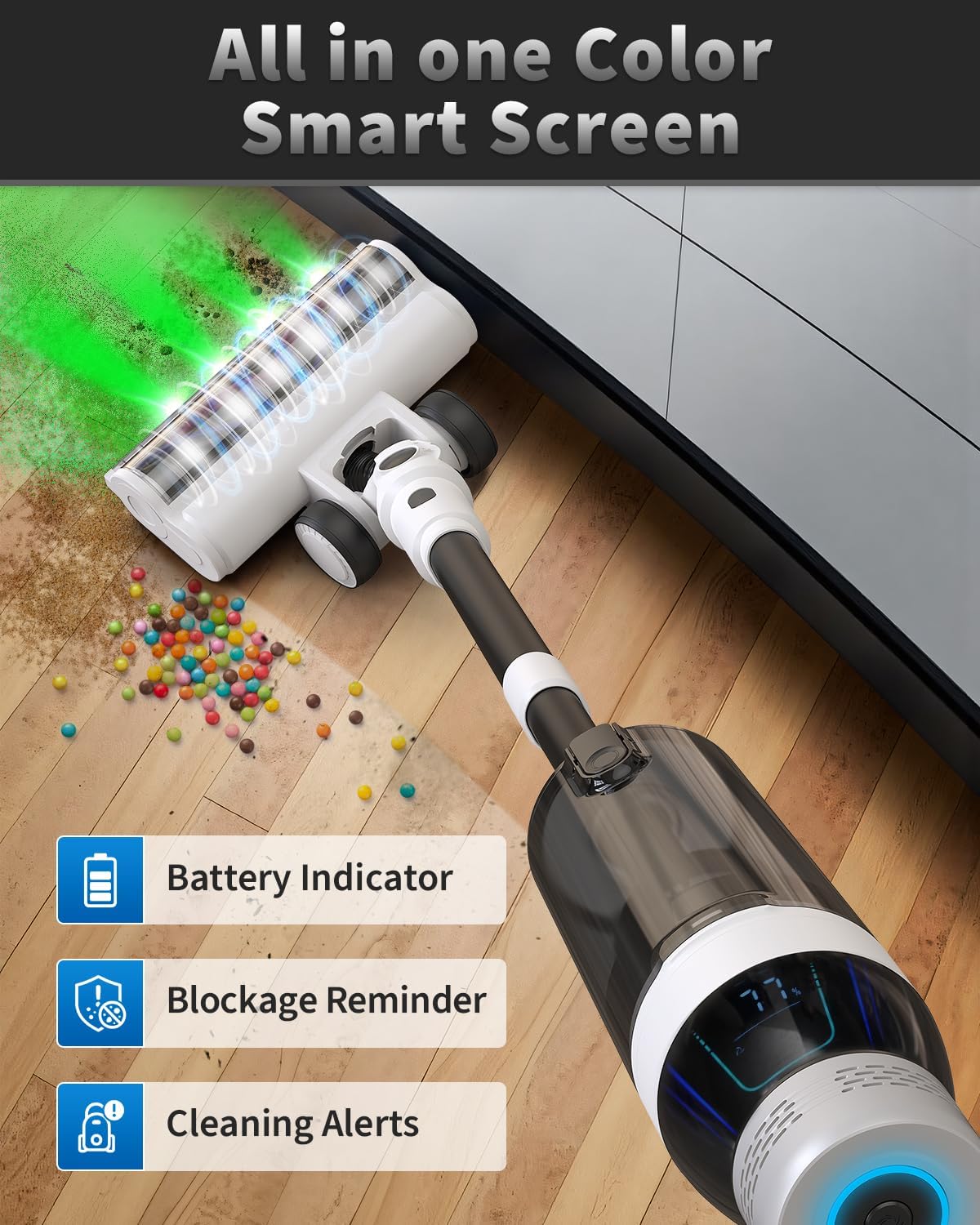 Cordless Vacuum Cleaner, 2 Batteries 110 Mins Runtime Vacuum Cleaners for Home, 550W 45KPA 15-in-1 Stick Vacuum with Charging Dock, Handheld Vacuum Cordless for Pet Hair Carpet Hardwood Floor