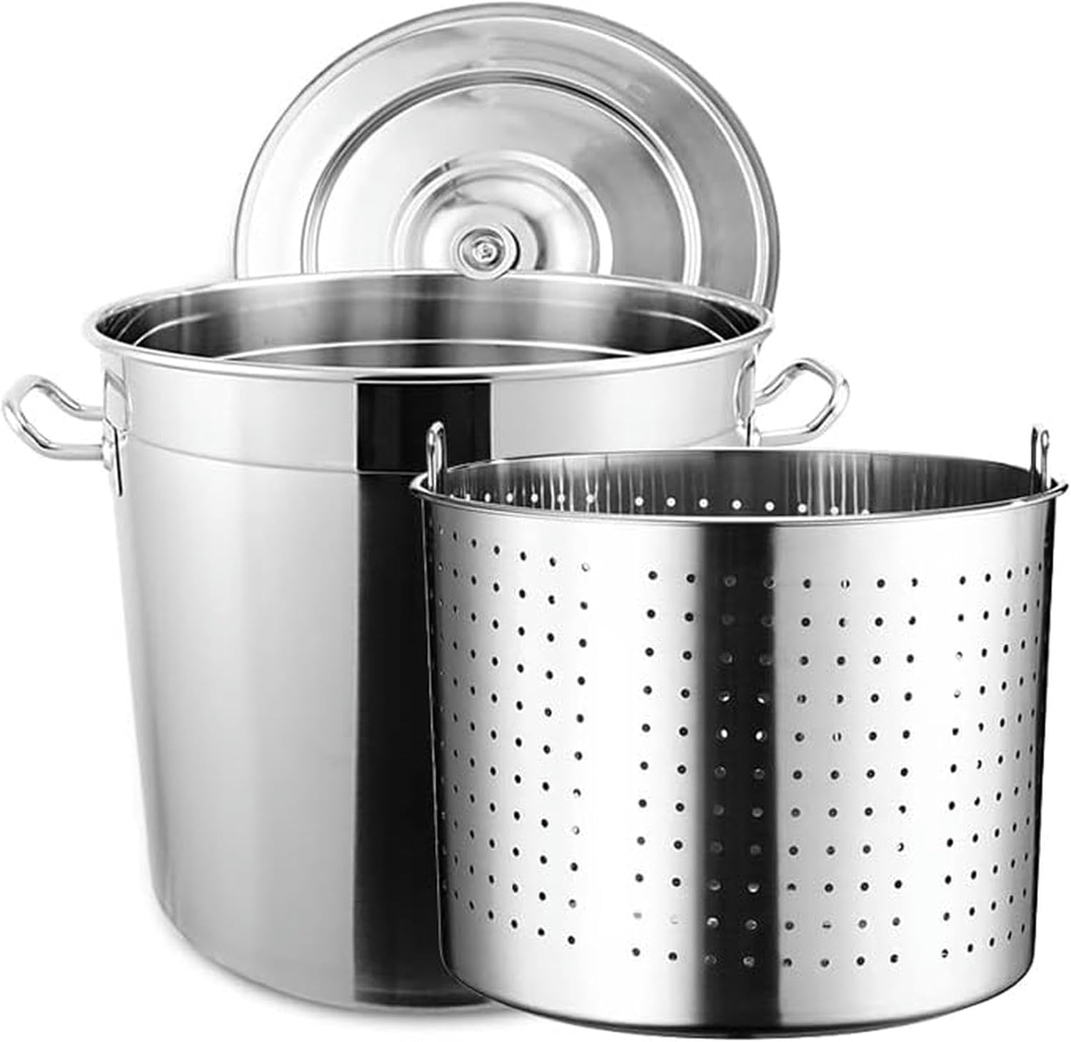 Stainless Steel Multipots Kitchen Cookware 27Qt/45Qt/63Qt Large Crawfish Seafood Boil Pot Outdoor Turkey Fryer Pot Stock Pot for Lobster Crab Boil and Shrimp Bo（45x45cm）
