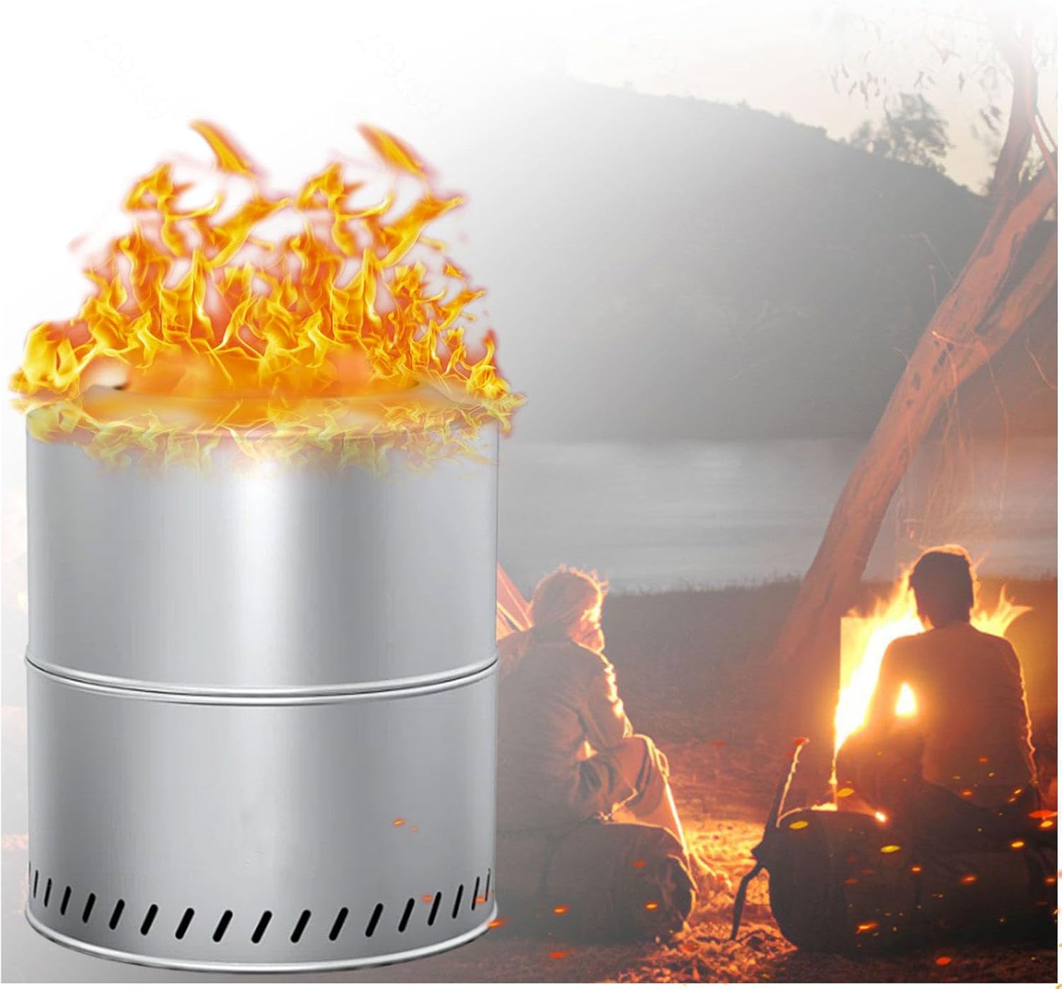 15 Inch Stainless Smokeless Fire Pit Outdoor Portable Firepit,Durable Stainless Steel for Wood Burning Fire Pit Smokeless for Patio Garden,Camping,Backyard