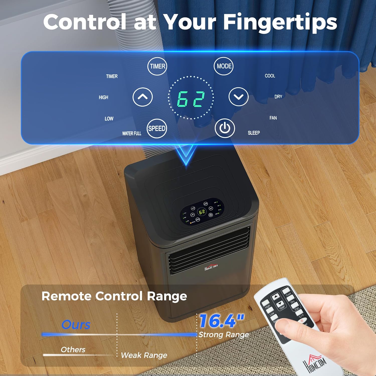 HOMCOM 8000 BTU Portable Air Conditioner, for Rooms Up to 344 Sq. Ft., 3-in-1 Portable AC Unit with Dehumidifier, Cooling Fan, Sleep, 24H Timer On/off, Remote, Window Installation Kits, Black