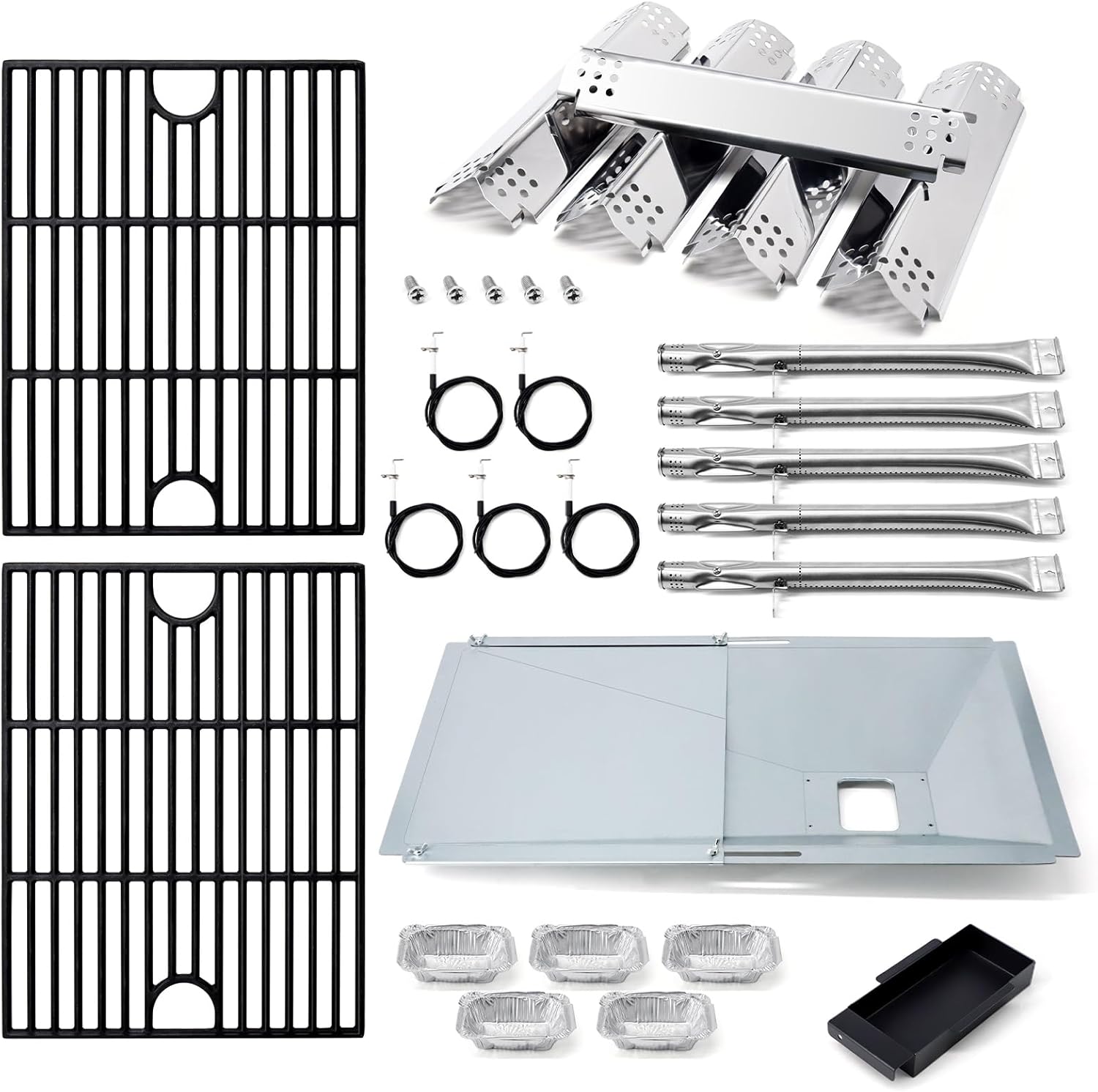 Adviace Replacement Parts for Nexgrill 720-0888S, Grease Tray Drip Pan & Flame Tamers & Grill Grates & Burners Igniters Replacement for Nexgrill 5 Burner 720-0888S Gas Grill