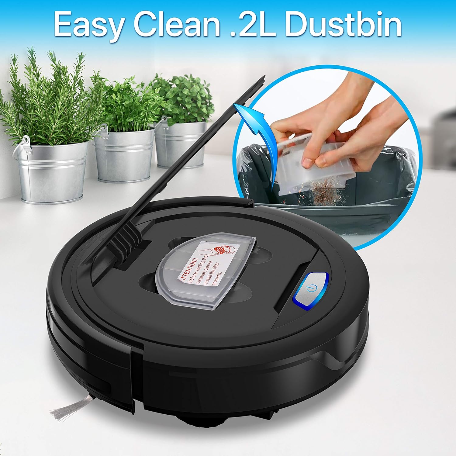 SereneLife PURE CLEAN PUCRC26B.9 Automatic Robot Vacuum Cleaner-Robotic Auto Home Cleaning for Clean Carpet Hardwood Floor-Bot Self Detects Stairs-Air Filter Pet Hair Allergies Friendly-