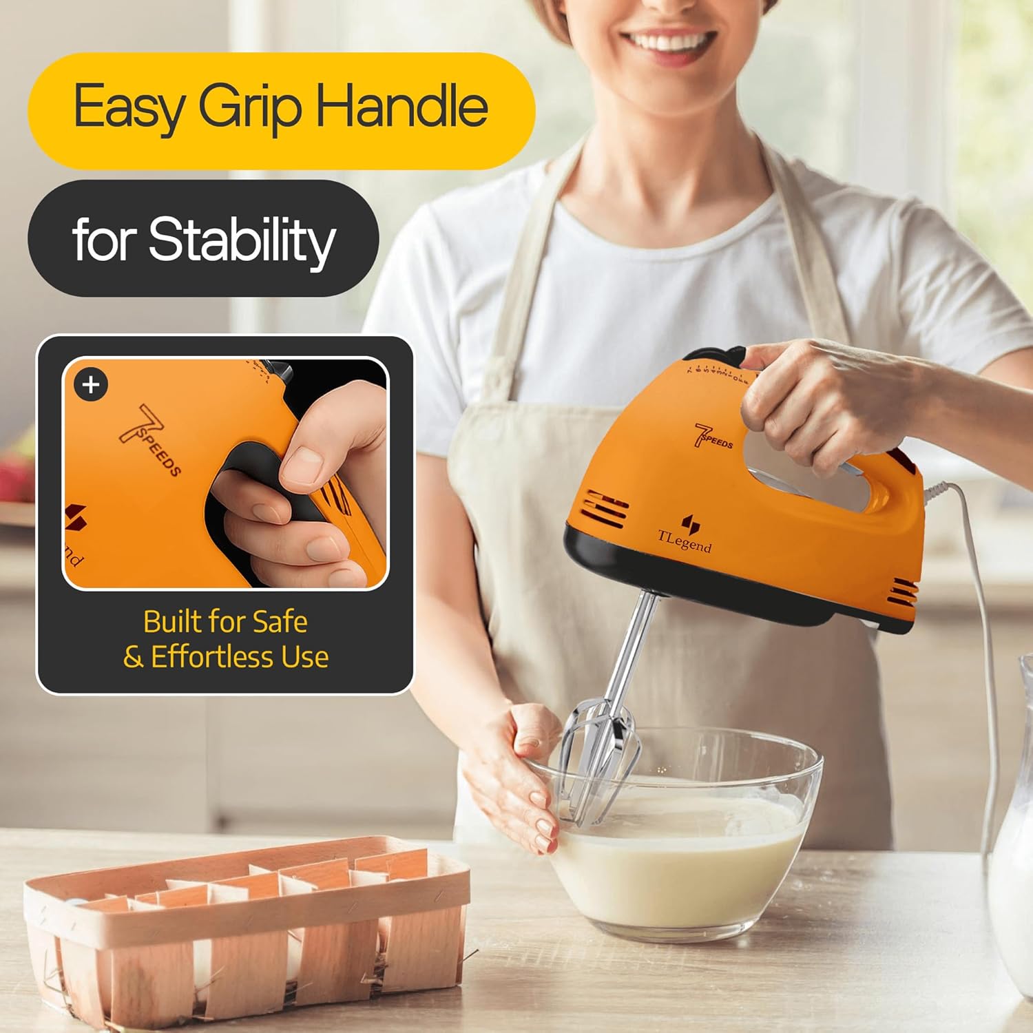 Hand Mixer Electric Handheld – 7 Speed Ultra Power Electric Mixer Handheld (Orange)