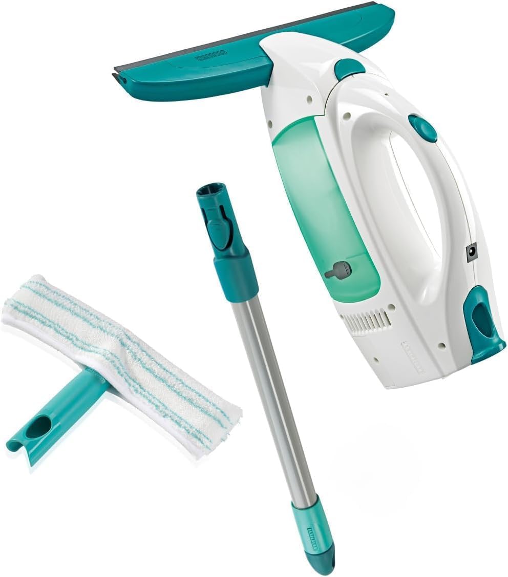Leifheit Window Vacuum Cleaner Dry&Clean, Modular with Unique Handle System and Intelligent Standby, Window Cleaner, Battery-Powered, White Blue