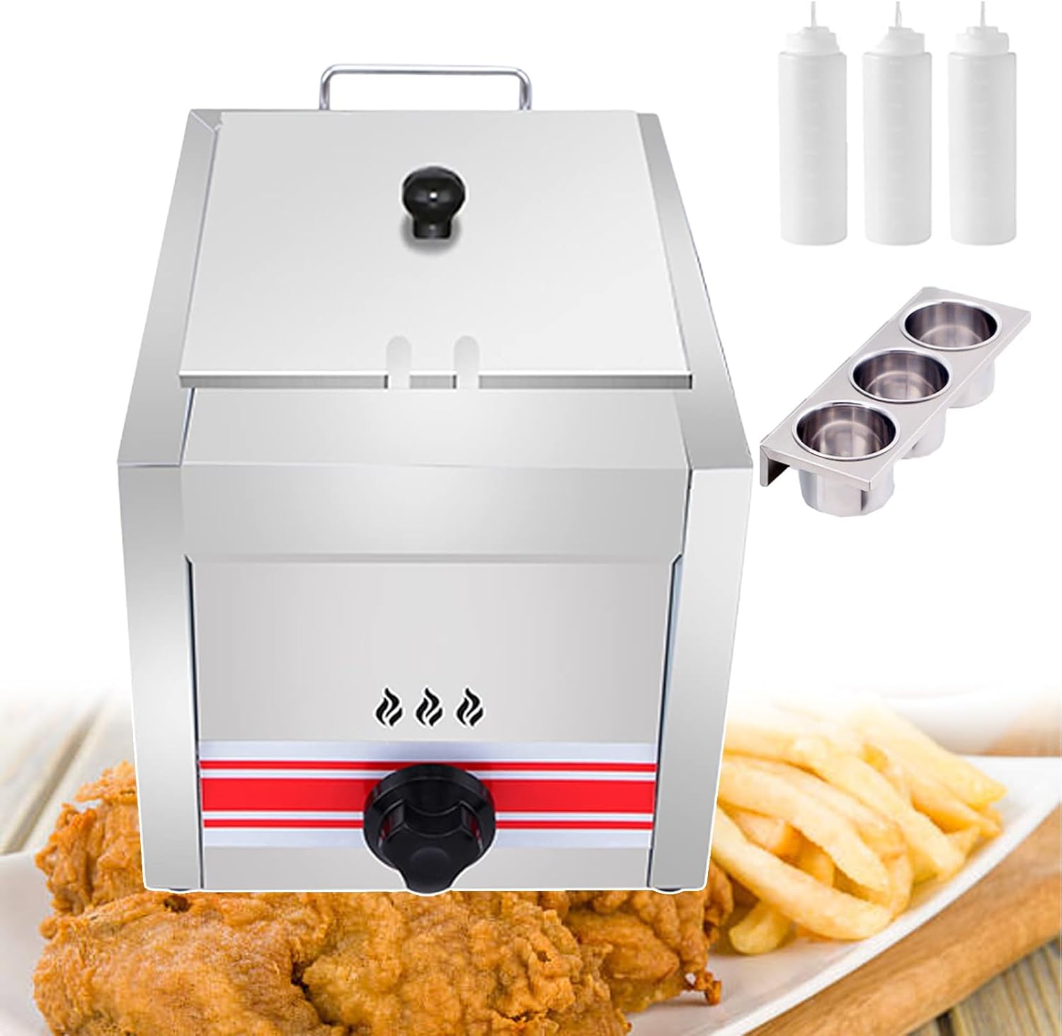 Gas Frying Machine Large Capacity Stainless Steel Gas Fryer, Commercial Kitchen Dining Food Service Equipment Hot Plates Gas French Fries Fryer Non Stick Coating Easy Clean,