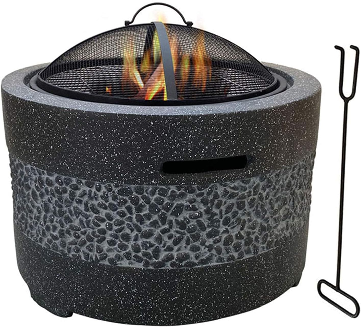 Small Firepit, Large 3 in 1 Fire Pit with BBQ Grill Shelf, Edging of Artificial Stone for Outside Patio, Decking, Lava Rocks