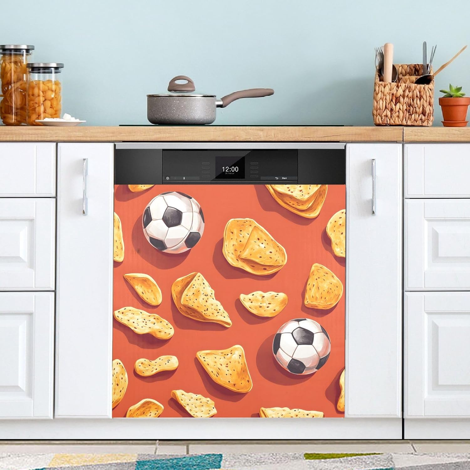 Dishwasher Magnet Cover Large Magnetic Stickers Football Pattern Front Dishwasher Cover Reusable Decal for Home Kitchen Anti-Scratch Refrigerator Decorative Lid Washing Machine Laundry 23