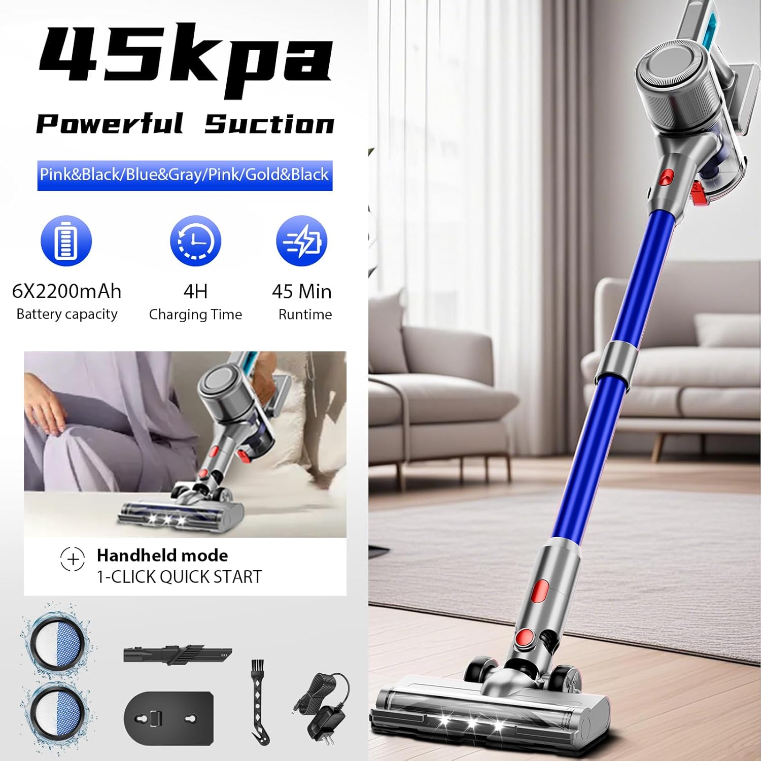 KIKETECH Cordless Vacuum Cleaner, Stick Vacuum Cleaners for Home, 6 in 1 Lightweight Vacuum for Pet Hair/Carpet/Floor,N507
