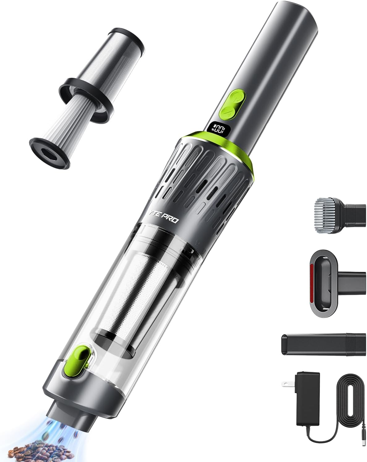 Handheld Vacuum Cordless 15000Pa Car Vacuum 3-in-1 Handheld Vacuum, Includes Smart Display and Charging Base Hand Vac Cordless Rechargeable One-Touch Empty for Home/Pet/Car (Gooseberrygreen)