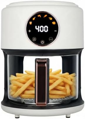 4.7QT Glass Air Fryer, 360° Viewable Glass Air Fryer Non Toxic, 6-IN-1 Preset Cook Modes, Digital Display, Adjustable Temp 100F - 400F, Nonstick, Dishwasher Safe, White