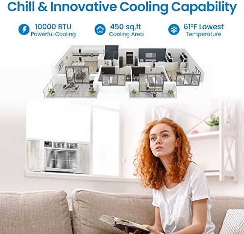 10,000 BTU Window Air Conditioner, Eco & Auto Restart AC Window Unit, Cools Up to 450 Sq. Ft., Quiet Operation, 3 Fan Speeds, for Bedroom, Living Room
