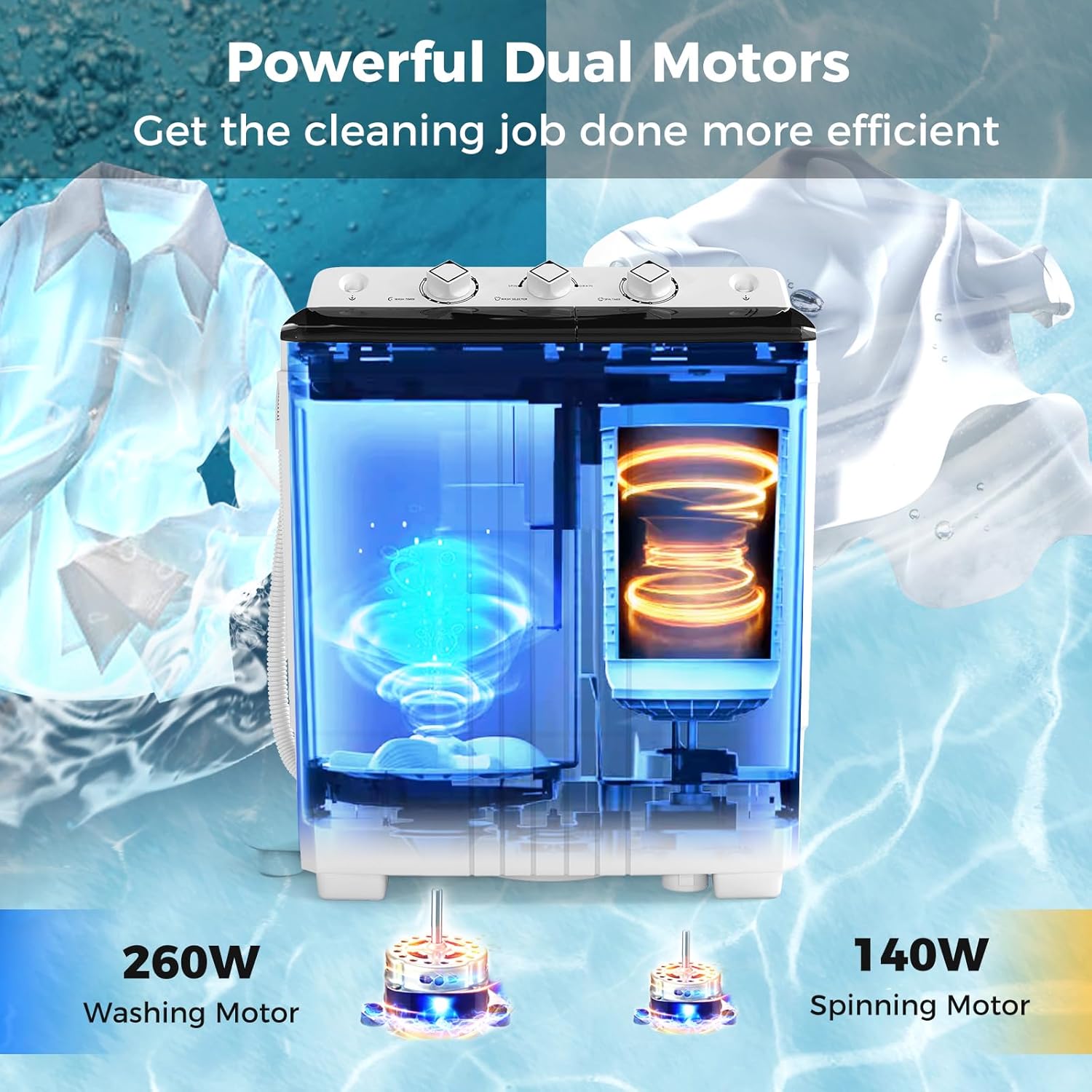 COSTWAY Portable Washing Machine, Twin Tub 20 Lbs Capacity, Laundry Washer 12 Lbs and Spinner 8 Lbs with Drain Pump, Timer Control, Perfect for Apartment Dorm RV, Black