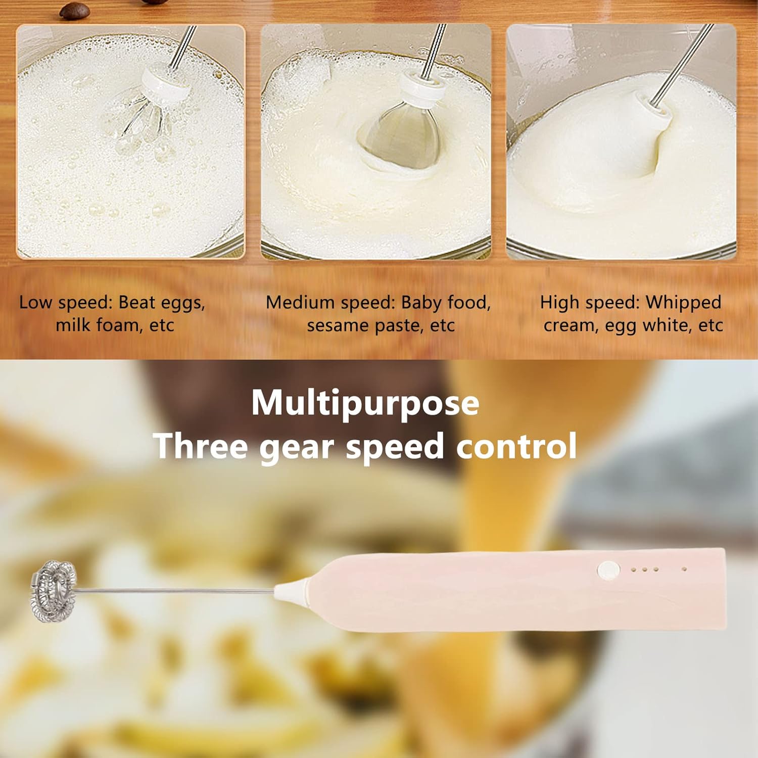 Electric Stirrer, Small Household Egg Beater, Multifunctional Handheld Blender for Coffee, Matcha, Lattes, Cappuccino (Apricot)