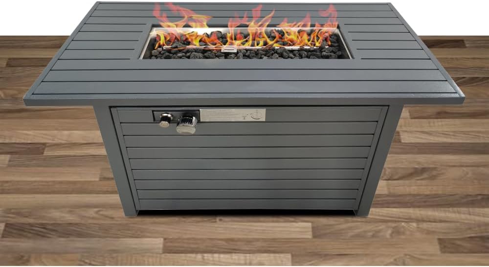 Modern Steel Outdoor Fire Pit Table with Lid - 50,000 BTU Propane Gas Firepit for Patio Garden Backyard Decor Gray Finish