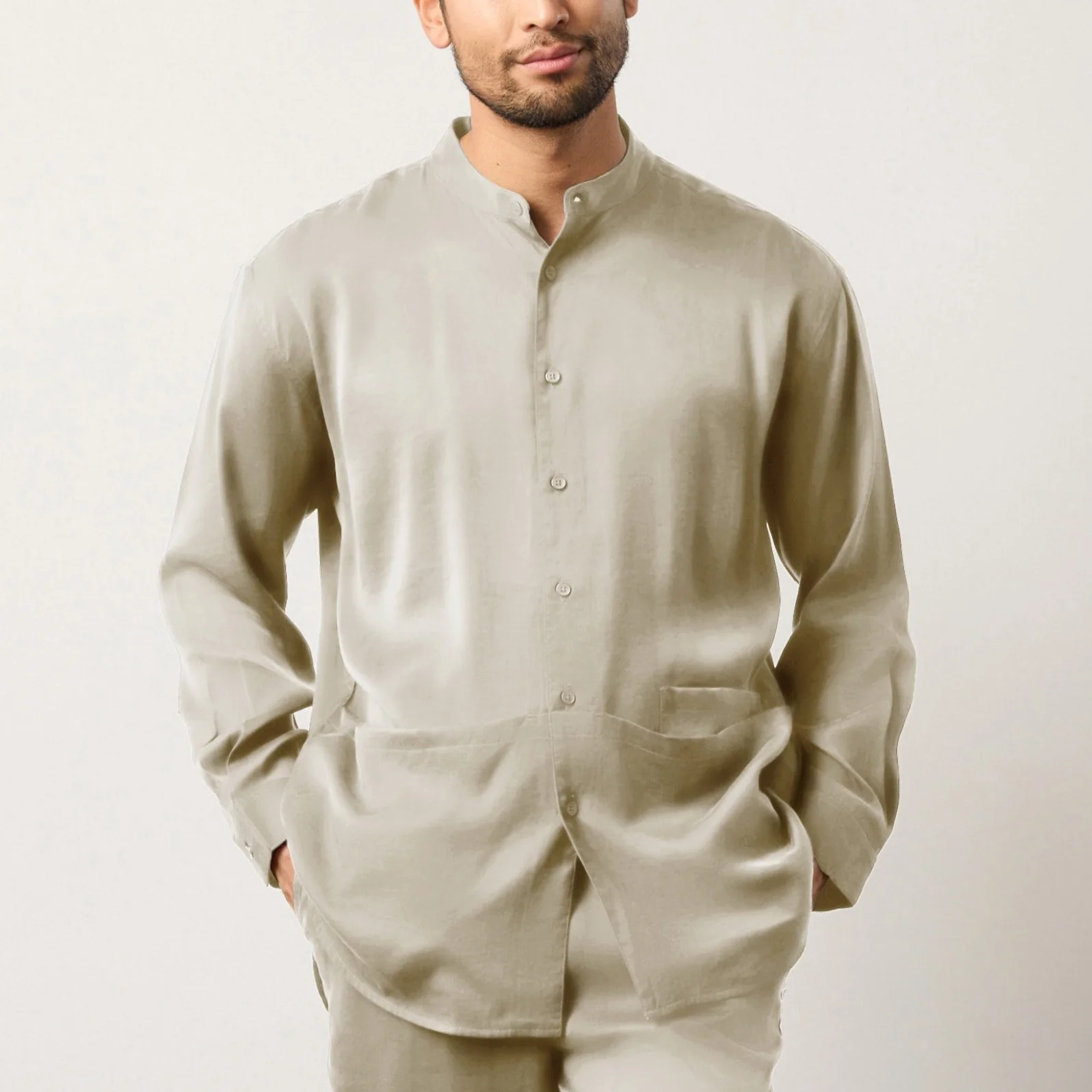 Flow TENCEL™ LUXE Relaxed Mandarin Collar Shirt