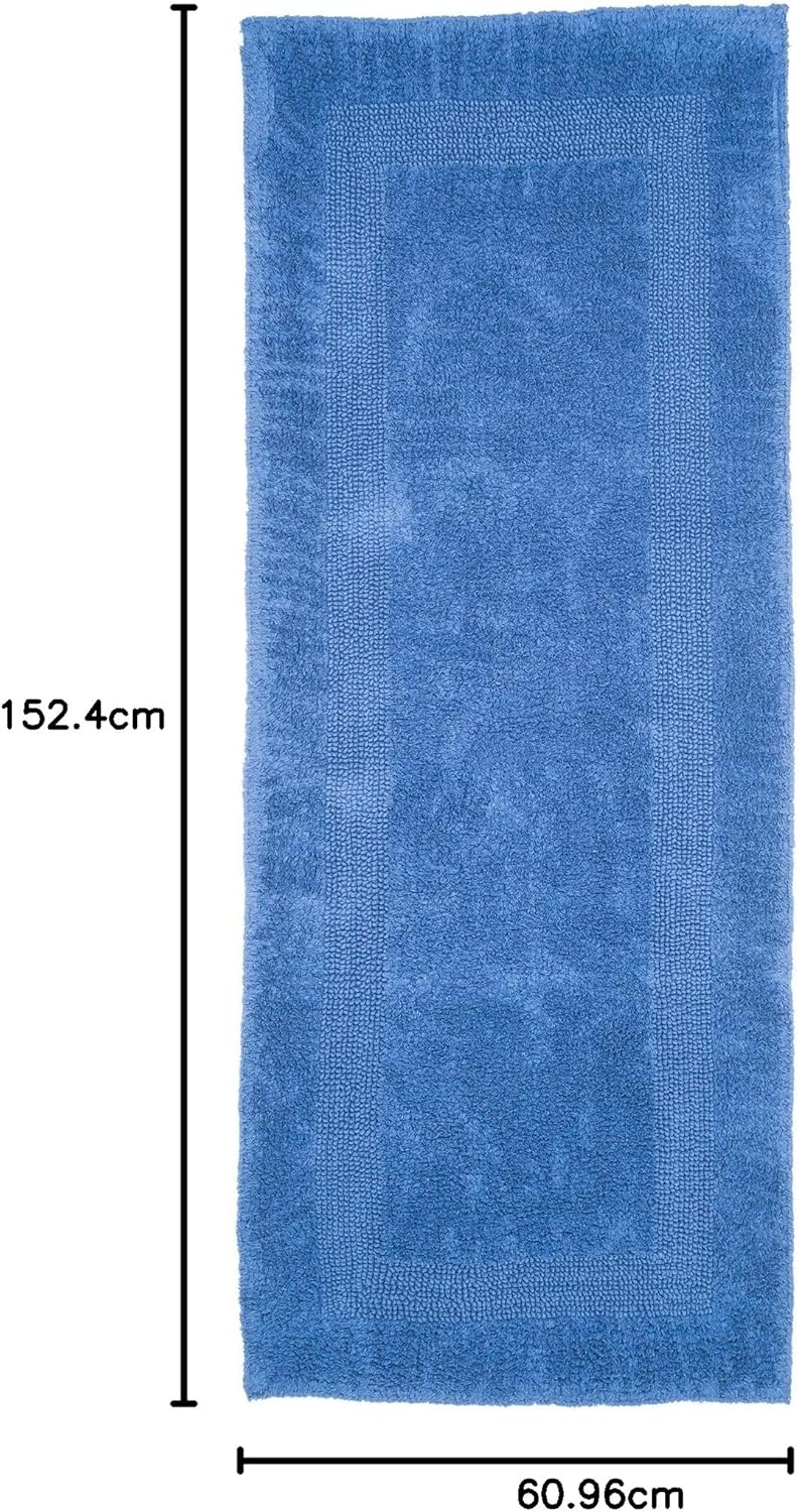 Lavish Home Reversible Long Bath Mat - 60x24-Inch Plush Cotton Bathroom Runner - Machine Washable Bath Mats for Bathroom, Kitchen, or Laundry Room (Blue)