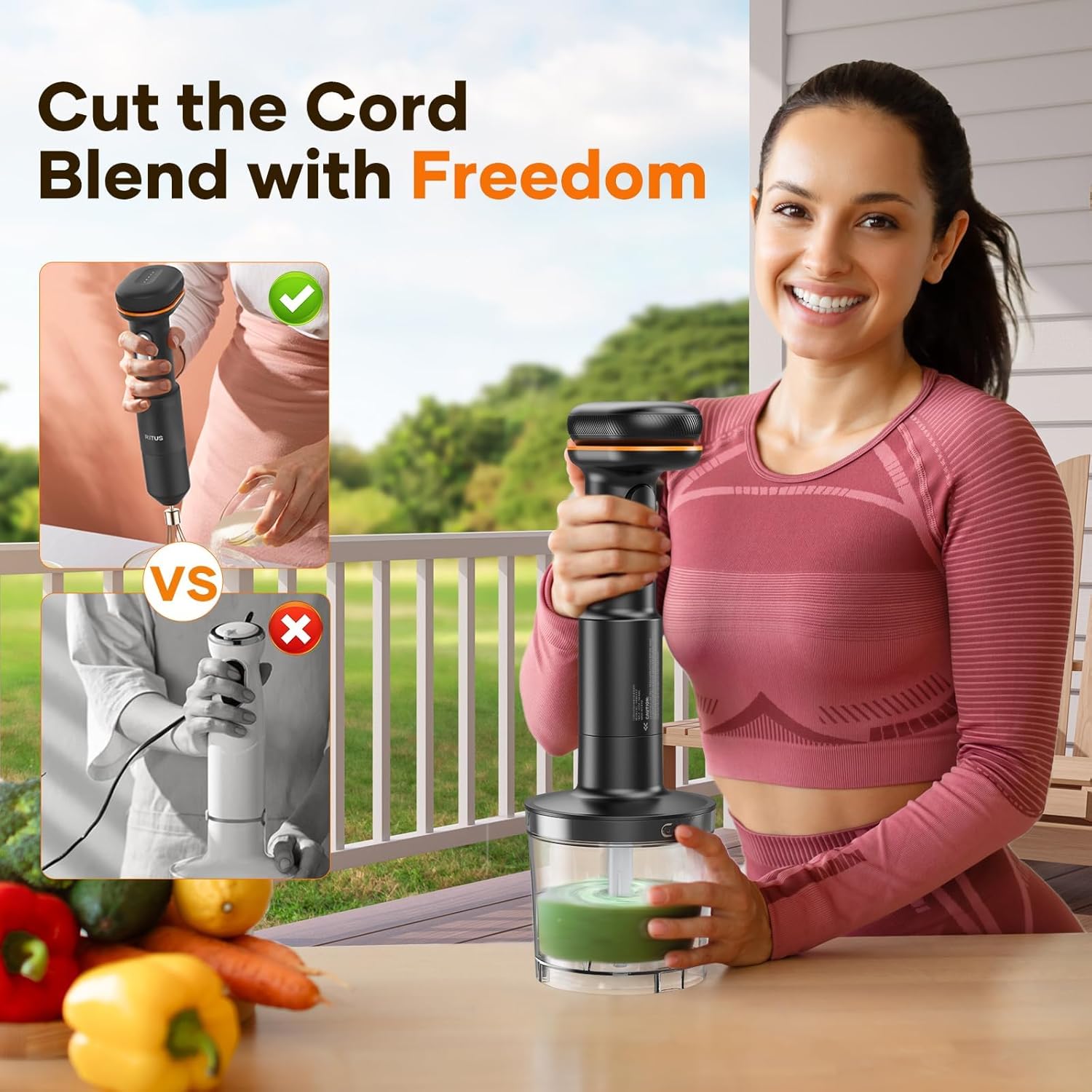 Cordless Stick Immersion Blender 5-in-1, Ritus 13000RPM Soup Blender Rechargeable Handheld Mixer For Baby Food & Smoothies, Variable Speed, Dishwasher-Safe, Mixing Beaker, Chopper, Whisk Milk Frother