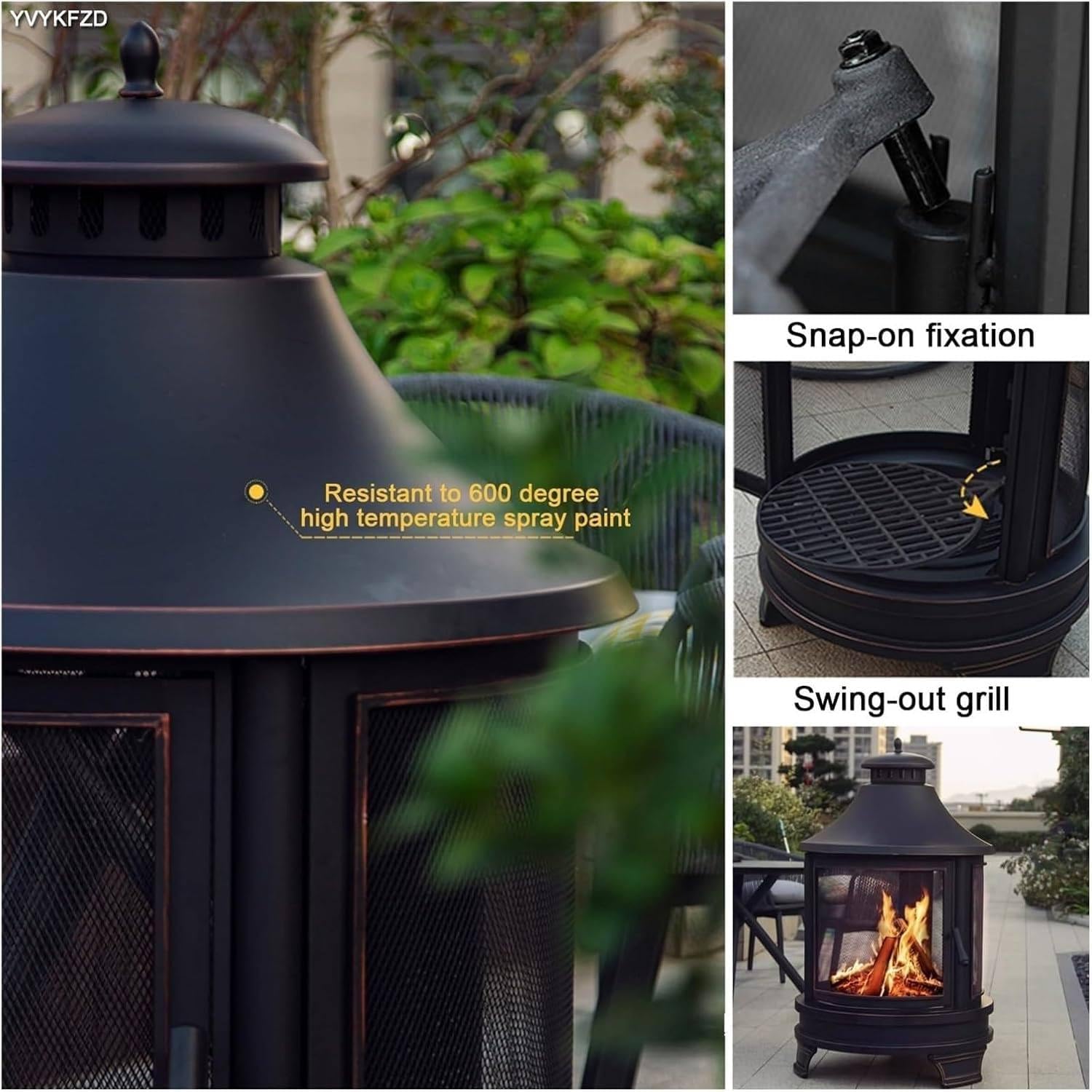 2 in 1 Outdoor Fire Pit with Grill,Portable Outdoor Wood Stove, Removable Multi-Purpose Tent Stove, Fire Pit, Oven Stove, Camping Picnic Travel Barbecue