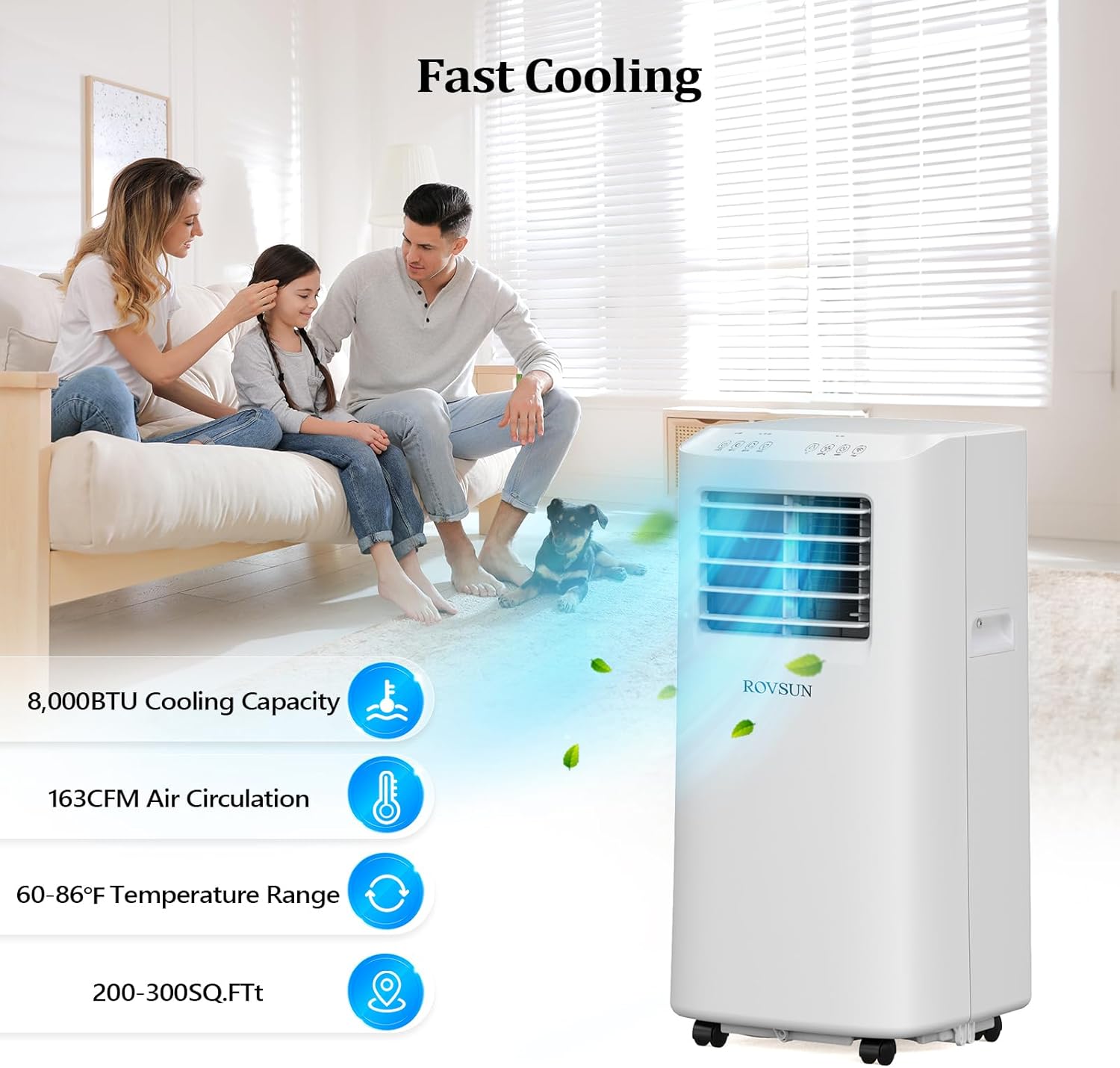 ROVSUN 8000 BTU Portable Air Conditioner with Remote Control, 3-in-1 Room AC Unit, Fan & Dehumidifier with Digital Display, 24H Timer & Installation Kits for Home Office Dorm