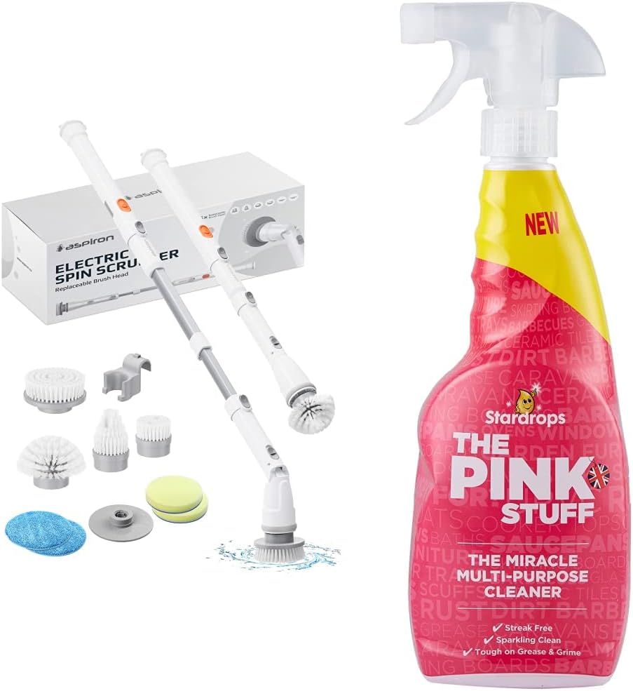Electric Spin Scrubber, Aspiron Cordless Electric Scrubber & Pink Stuff Stardrops - The The Miracle Multi-Purpose Cleaner Spray- 25.36 Fl Oz