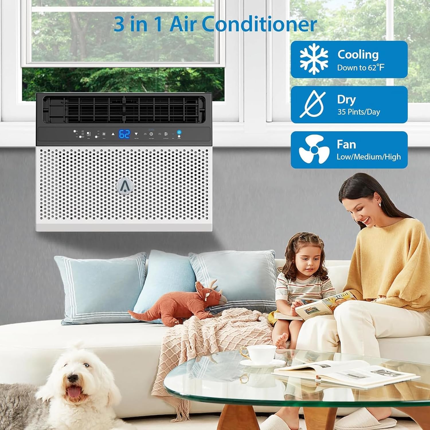 8000BTU Window Air Conditioner with Remote Control and Wifi - Washable Filter, Ultra Quiet Energy-Efficient Cooling, Cools Up to 370 Sq. Ft., Ideal for Home, Office, Dorm, White