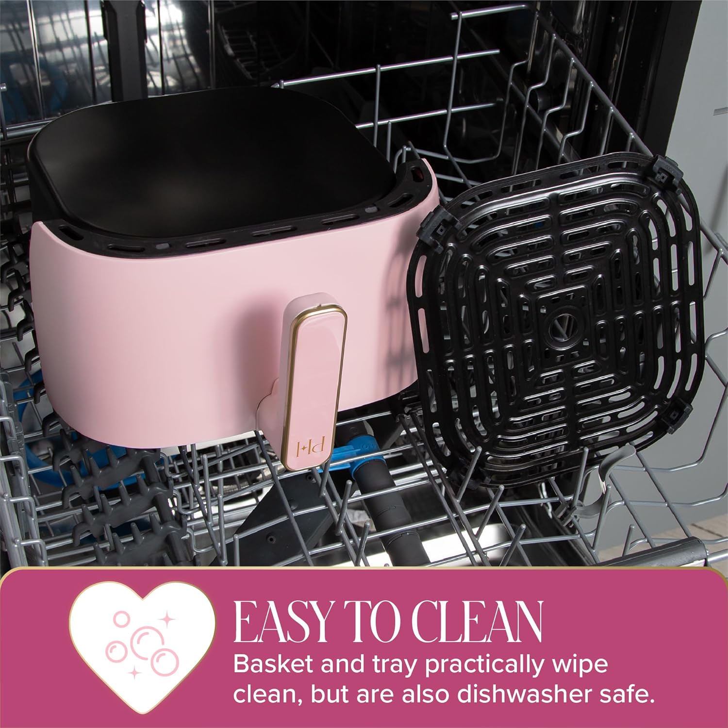 Paris Hilton Air Fryer, Large 6-Quart Capacity, Nonstick Made without PFAS, Touchscreen Display, 8-in-1 (Air Fry, Roast, Broil, Bake, Reheat, Keep Warm, Pizza, Dehydrate), Dishwasher Safe, Pink