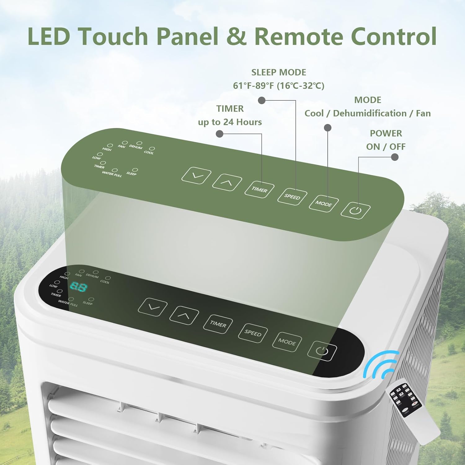 10000 BTU Portable Air Conditioner,3 in 1 AC Unit Cools 450 Sq Ft Rooms with Remote Control&LED Display,Ac Unit with 24 Hour Timer,Sleep Mode Dehumidifier&Fan Function for Living Room,Garage