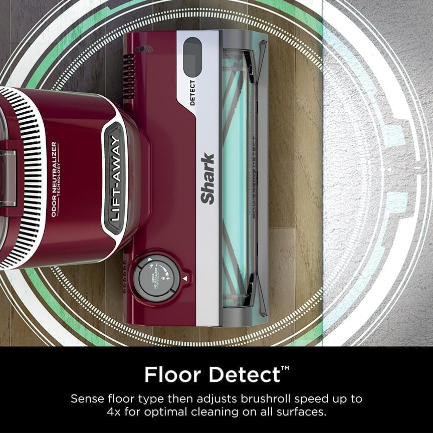 Shark Detect Lift-Away Upright Vacuum with PowerFins Detect Corded Self-Cleaning Brushroll for No Hair Wrap, Anti-Allergen Complete Seal, and Odor Neutralizer Technology (Renewed) (QU491QRD-Burgundy)