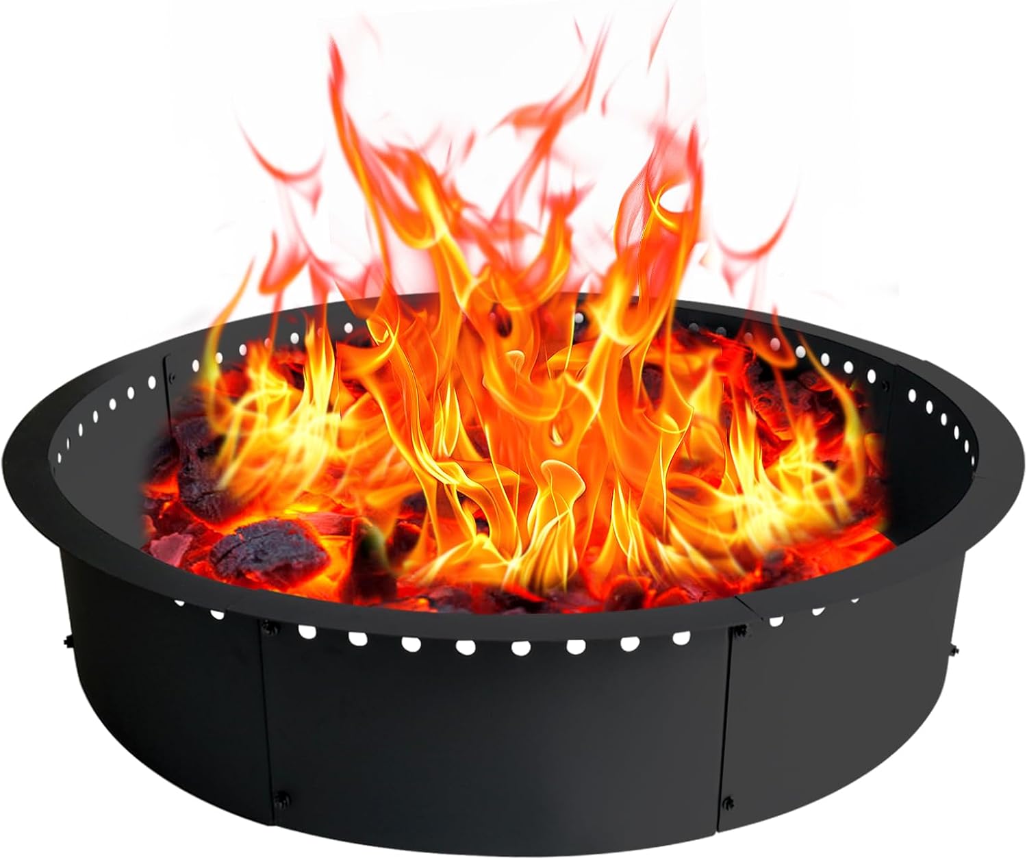 2 Pack Outdoor Smokeless Fire Pit Ring Liner 40-Inch Outer/36-Inch Inner Diameter, Heavy Duty Metal Steel Round Firepit Rim Insert for Outside DIY Campfire Ring Above or In-Ground
