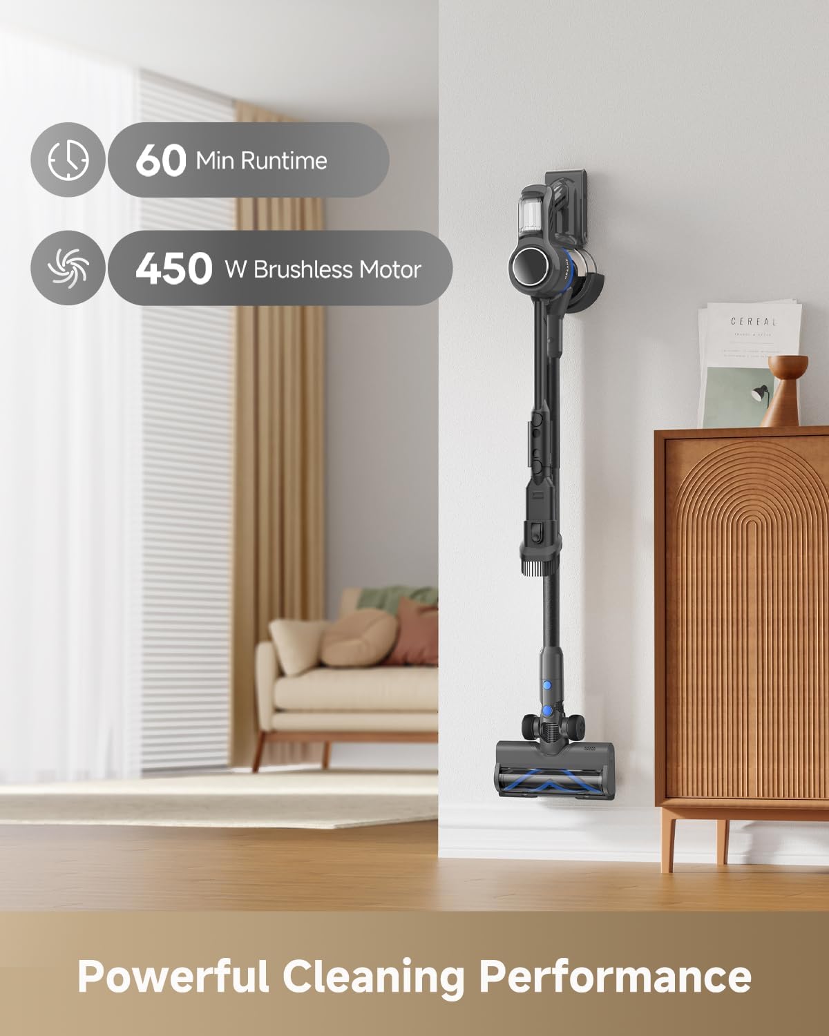 MOVA J30 Cordless Vacuum Cleaner,144AW Powerful Suction, 180° Folding Tube Cleans Corners, 4-in-1 Stick Vacuum, 60Min Runtime, Anti-Tangle Brush with Lights, Deep Clean Pet Hair, Hard Floor, Carpet