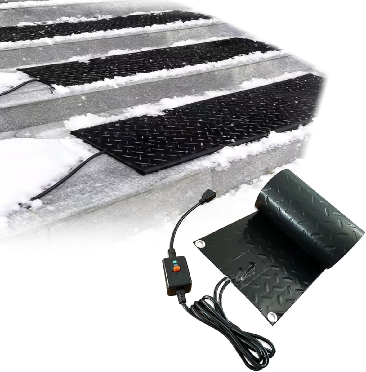Anti-Slip Snow Melting Mats Outdoor, Black Heated Ice Snow Melting Rubber Mat for Winter Entrances, Roof Heat Pads for Stairs, Walkways, Doorway, Sidewalk, 2 in/h Speed Snow(5 Pcs,30x72in)