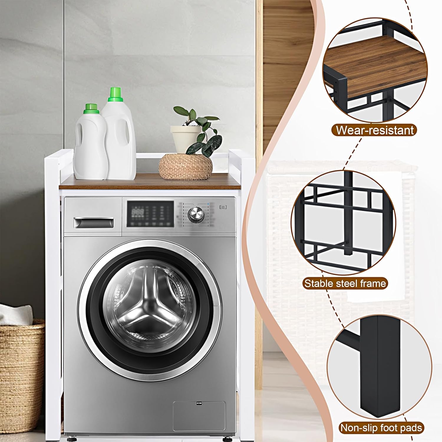 Washer Dryer Stacking Rack, 771lbs Capacity Heavy Duty Washer and Dryer Stacking Stand, 3 Adjustable Height Washing Machine Shelf forLaundry Rooms Bathrooms Balconies (White)