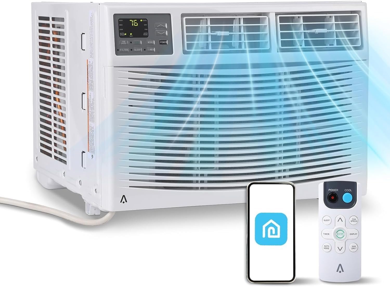 12000 BTU Window Air Conditioner 115V, Fastcooling for 550 Sq.Ft Room, Wi-Fi Enabled Remote Control, Reusable Filter, Perfect for APT, Living Room, Office