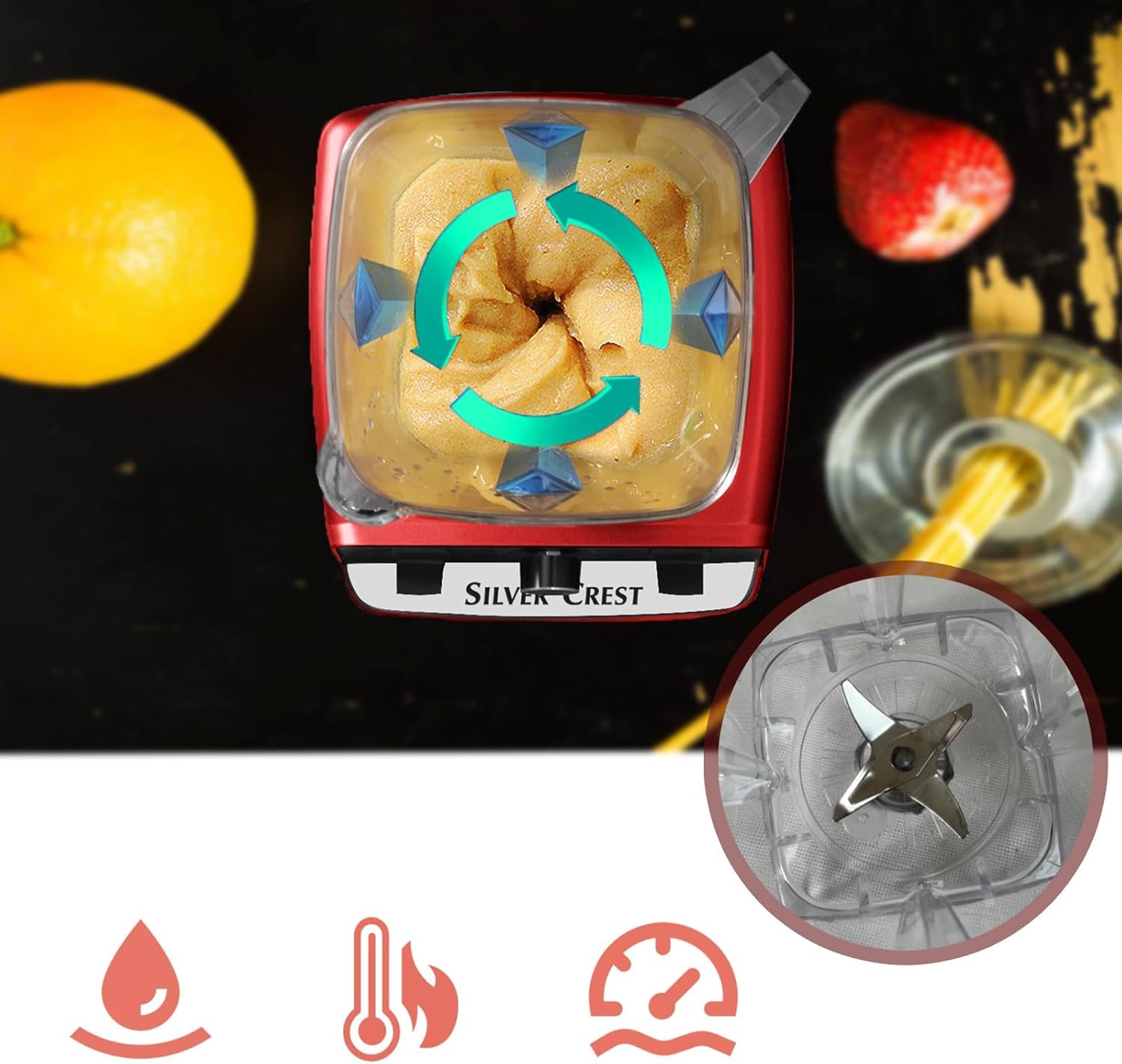 Professional Countertop Blender 4500W High Speed Power Blender for Shakes and Smoothies with 2L Containers 2 BPA Free Cups Red