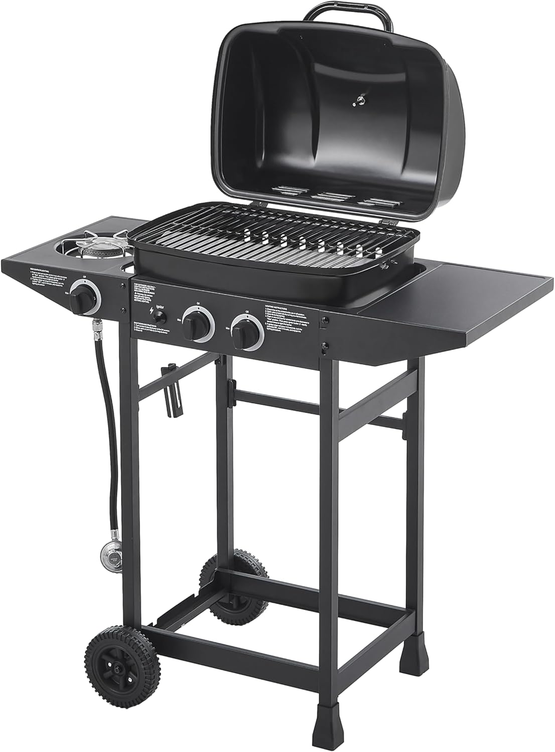 2-Burner Propane Gas Grill with Side Burner, 24000 BTU Stainless Steel BBQ Grill with Enameled Grates & Wheels for Outdoor Backyard Patio Cooking
