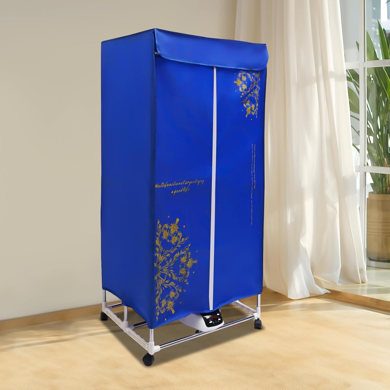 Portable Clothes Dryer 110V Electric Fast Clothes Dryer Machine Foldable Clothes Drying Dry Machine with Controller Control and Wheels Portable Washer Dryer with Timing Function for Apartments, Blue