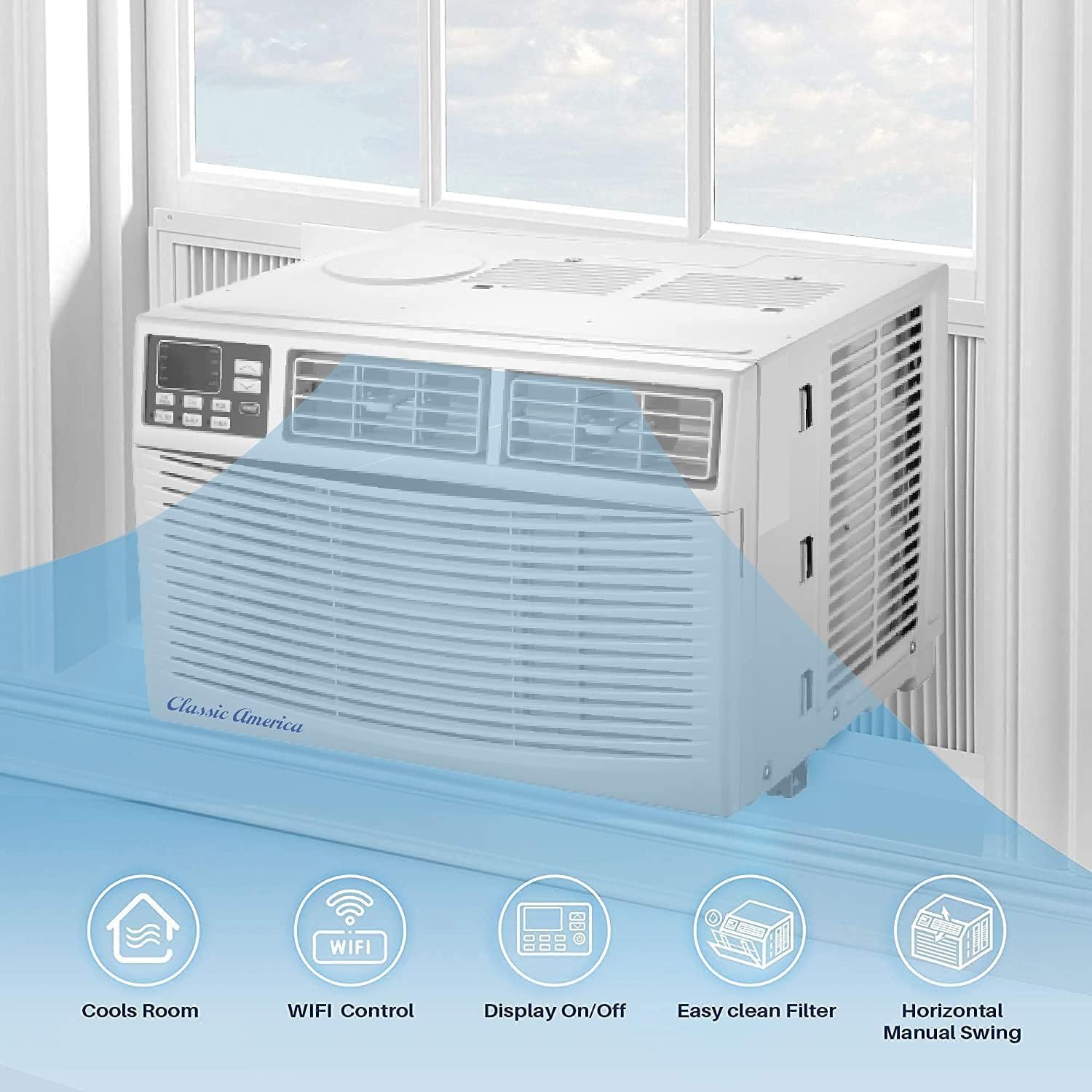 Vtronix Classic America 12000 BTU WiFi Enabled, Alexa Ready, Energy Savings - Window Mounted Air Conditioner Unit (10.9 CEER 120 VAC), White, Cool Only