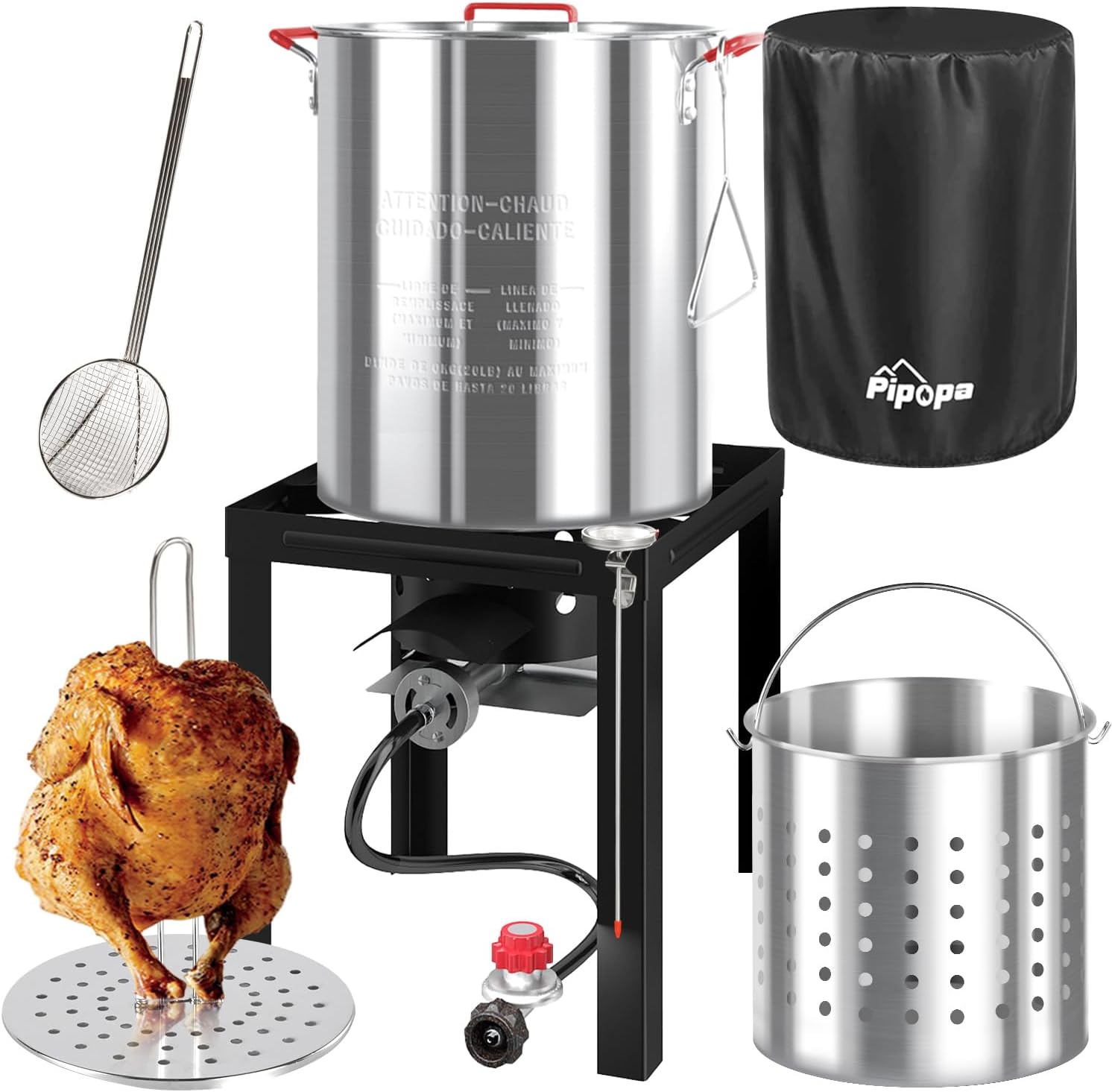36QT Outdoor Fryer | Turkey Deep Fryer | Seafood Boil Pot | Cover & Skimmer Included | 50,000BTU Propane Burner | Aluminum Deep Fryer Pot with Basket | Crab, Seafood & Crawfish Boiler