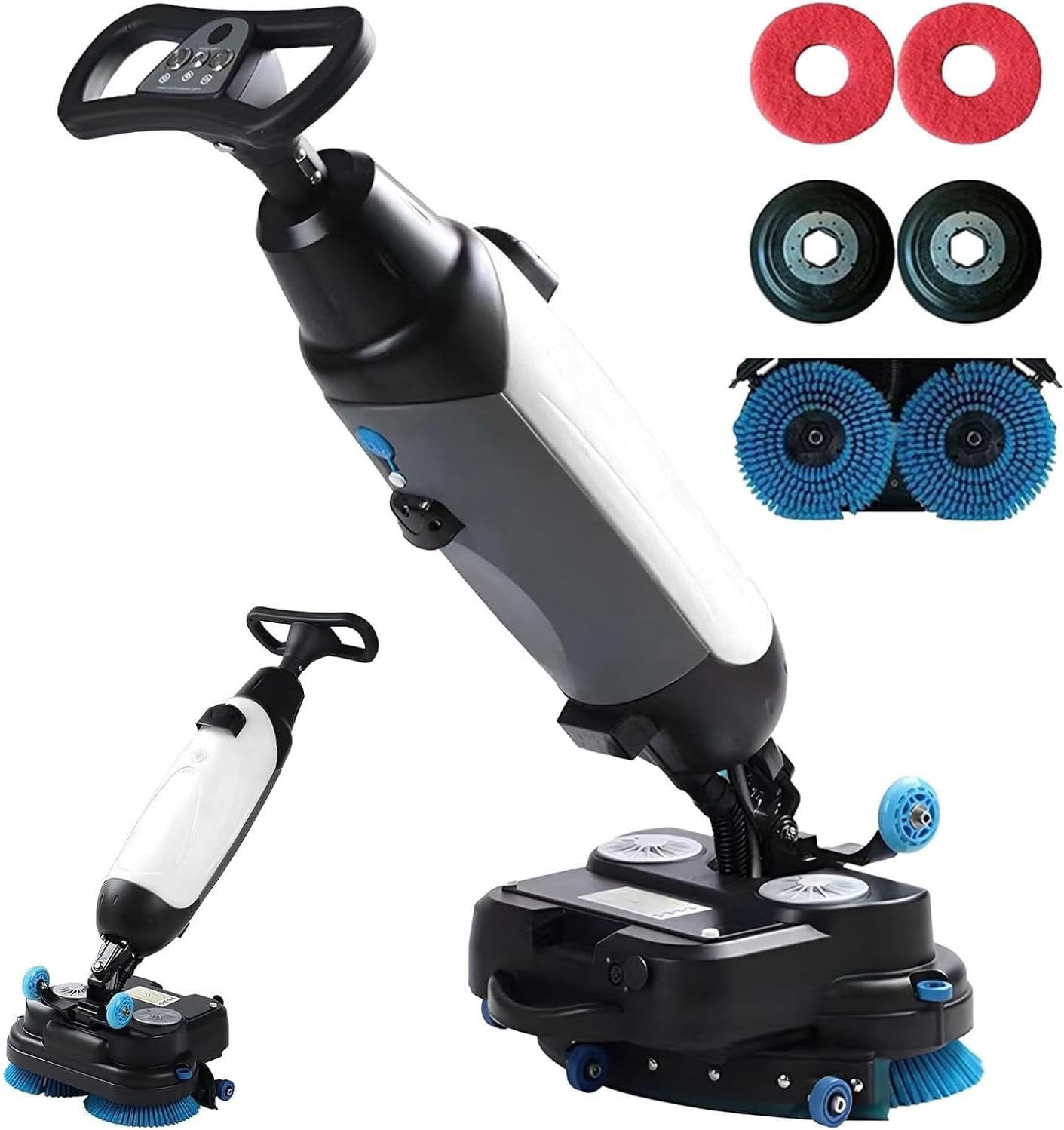 Carpet Cleaning Machine and Floor Scrubber, 360 RPM Dual-Brush Rotary Floor Washer, Cordless Design Mini Floor Cleaner, 13000 ft²/h Efficient Cleaning for Commercial Spaces, Schools, Offices White