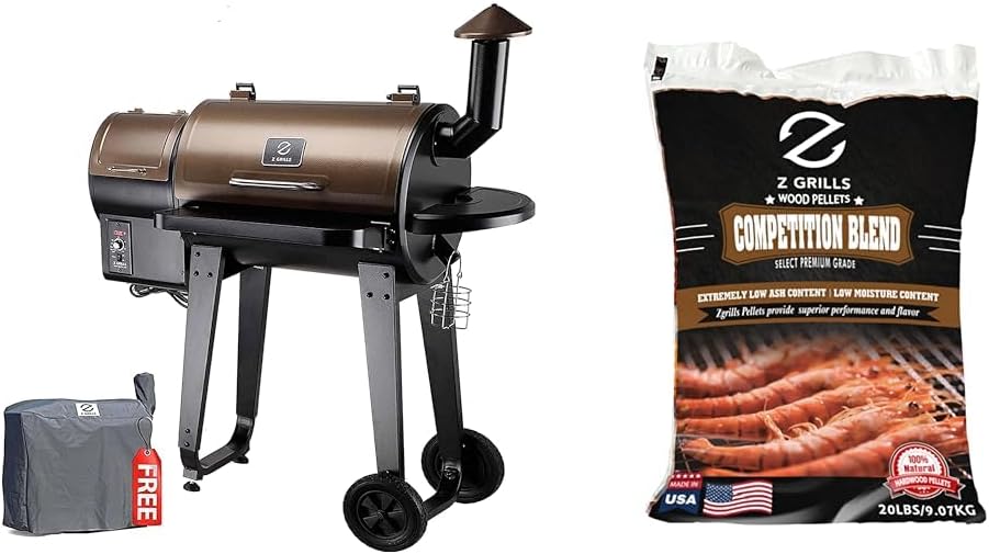 Z GRILLS 450 Sq in Pellet Grill & Smoker Bundle with 20lbs All-Natural Hardwood Pellets for Smoker Grill and BBQ