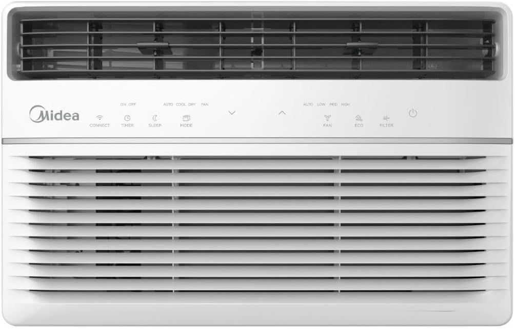 Midea 8,000 BTU DOE SmartCool Window Air Conditioner, for spaces up to 350 sq. ft., 3-in-1 technology: combines air conditioning, dehumidification - MAW08S1YWT