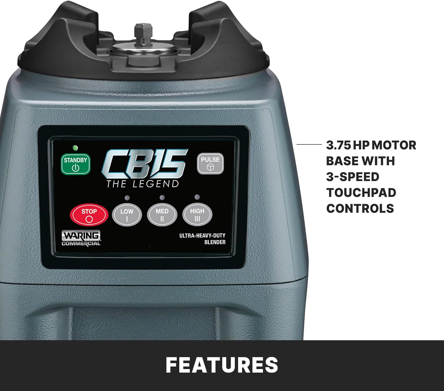 Waring Commercial CB15 Ultra Heavy Duty 3.75 HP Blender, Electric Touchpad Controls with Stainless Steel 1 Gallon Container, 120V, 5-15 Phase Plug,Black