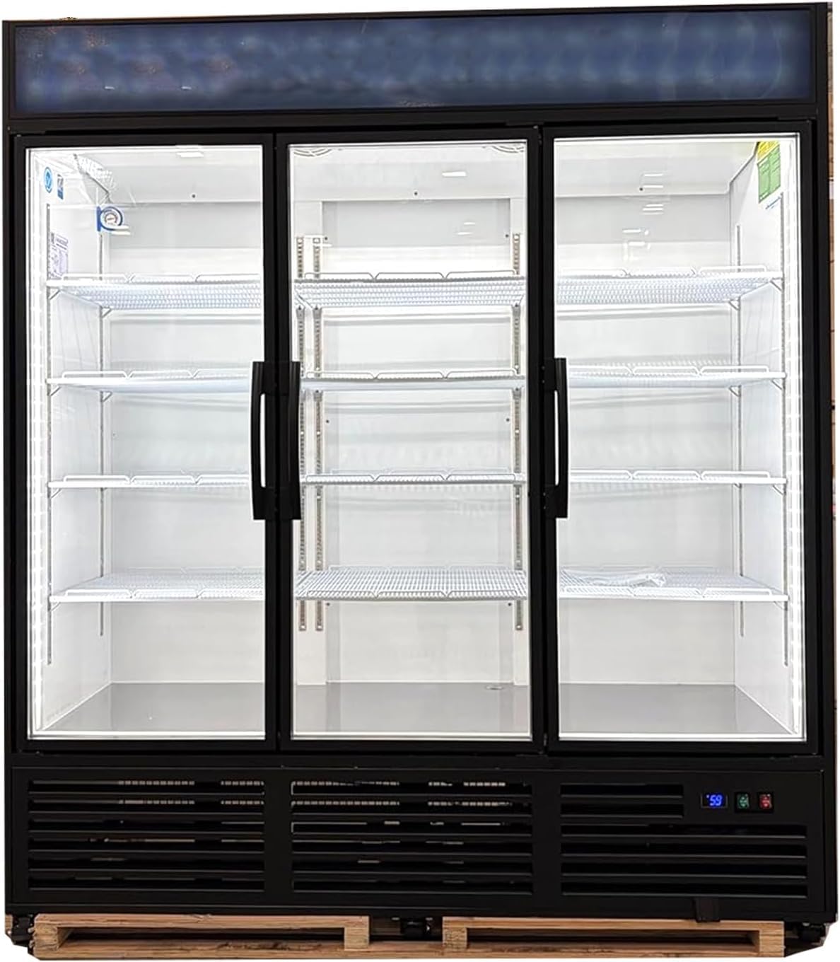 71” Wide Commercial Beverage Refrigerator Display Fridge, Stainless Steel Merchandiser Three Glass Door Drink Cooler With LED Light Adjustable Shelves,ETL Sanitation,65 Cu Ft,BALCK (Wheels Included)