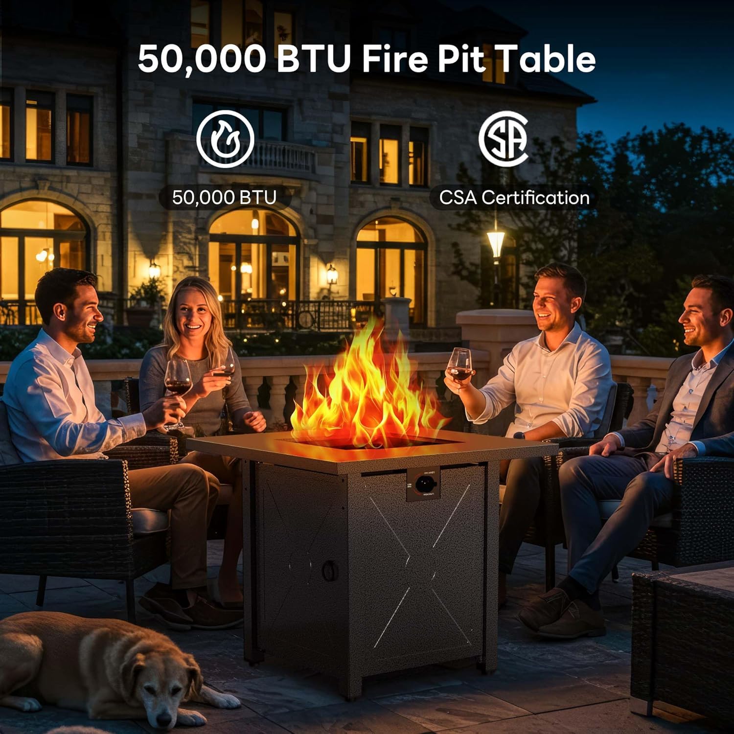 28 Inch Propane Fire Pit Table, 3-in-1 Multi-Use 50,000 BTU Square Gas Fire Pit with Lid & Lava Rock, Steel Tabletop, Adjustable Flame, for Patio, Backyard, Deck, Outdoor Gatherings